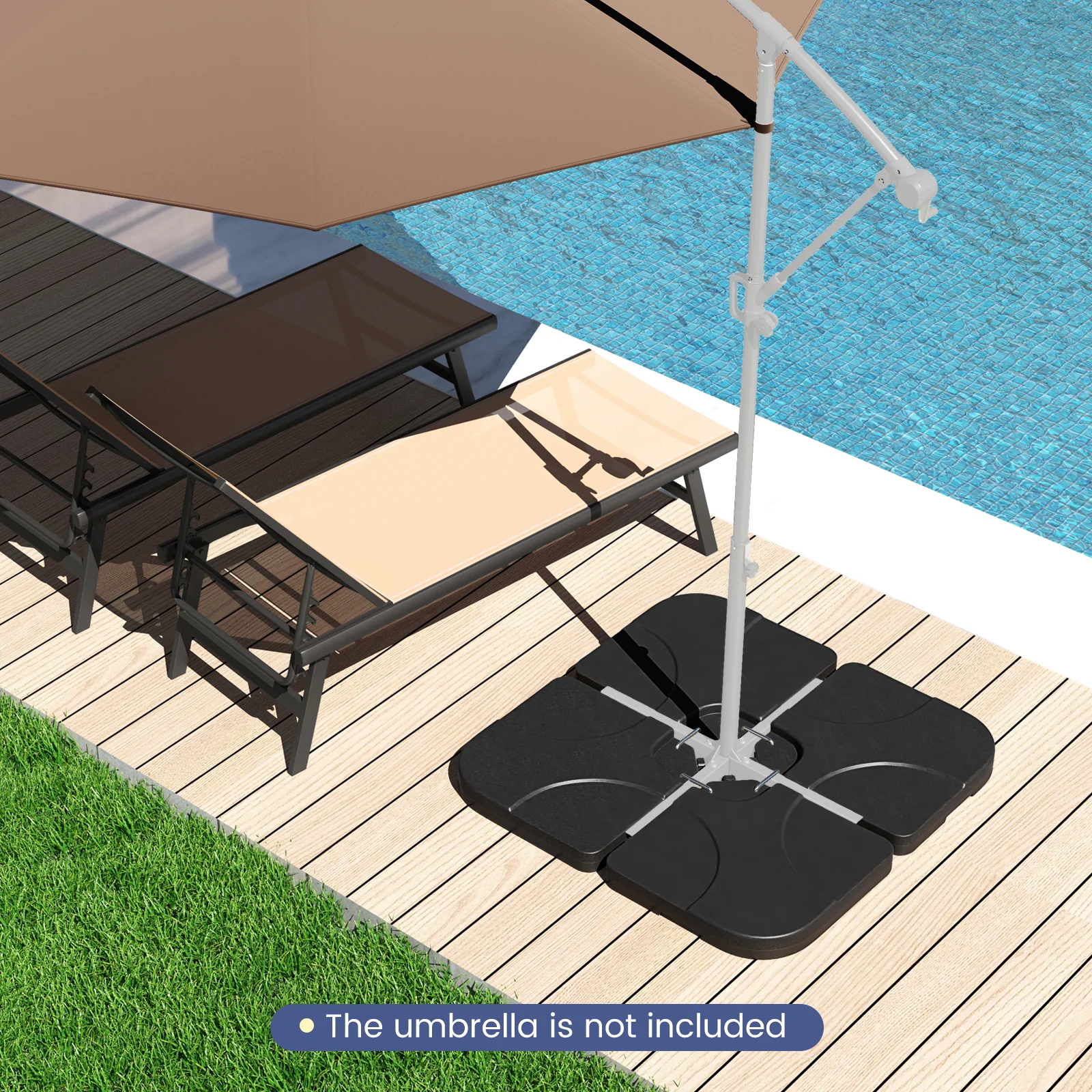20 Inch Patio Umbrella Base, Water Filled, Black - Image 2