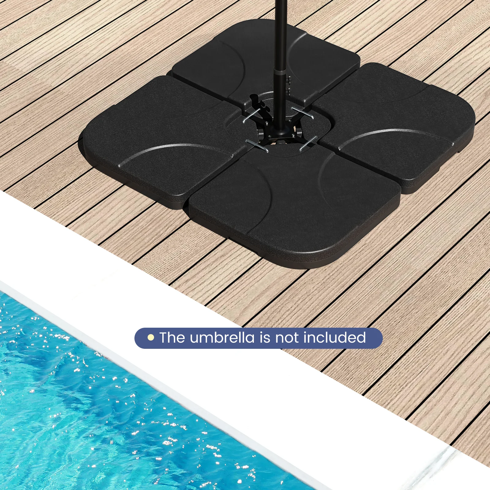 20 Inch Patio Umbrella Base, Water Filled, Black - Image 7