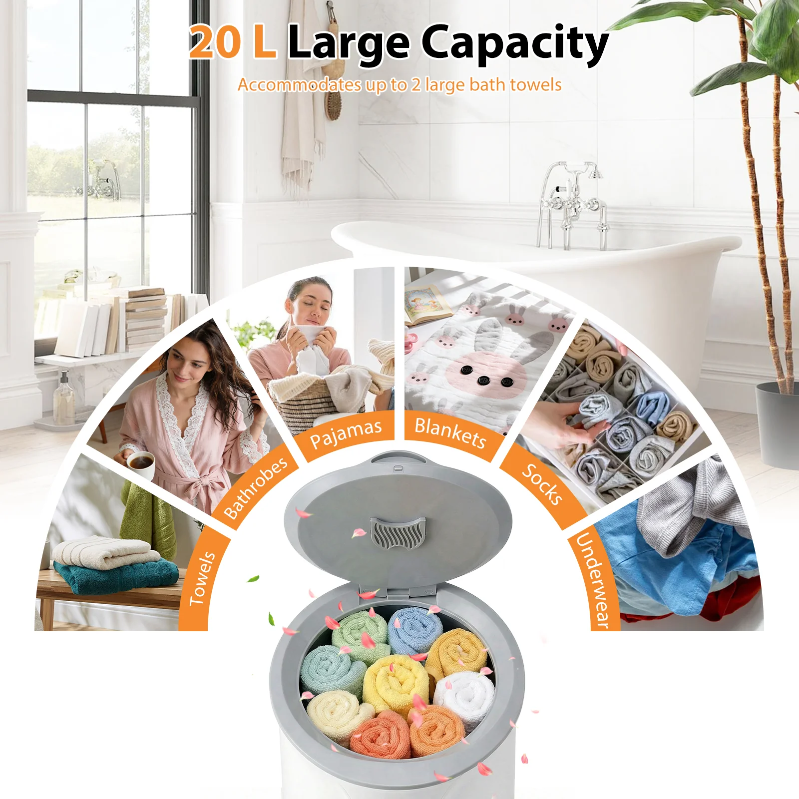 20 L Large Blanket Towel Warmer, 3 Heat Levels, White - Image 7