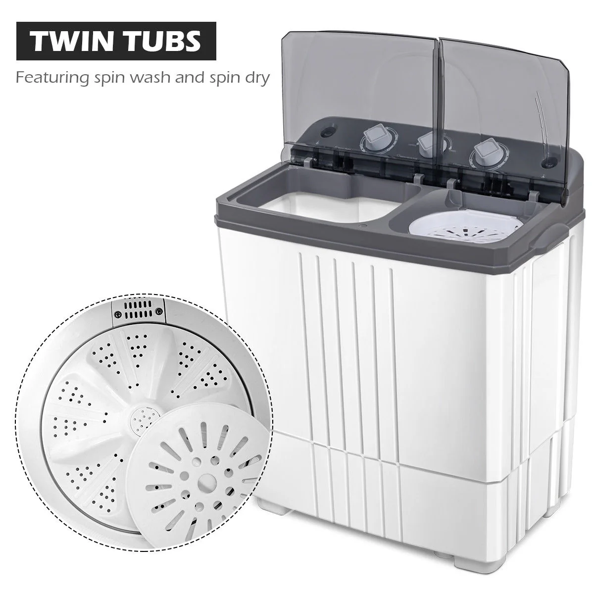 20 lbs Portable Semi-Automatic Twin-Tub Washing Machine, Gray - Image 6