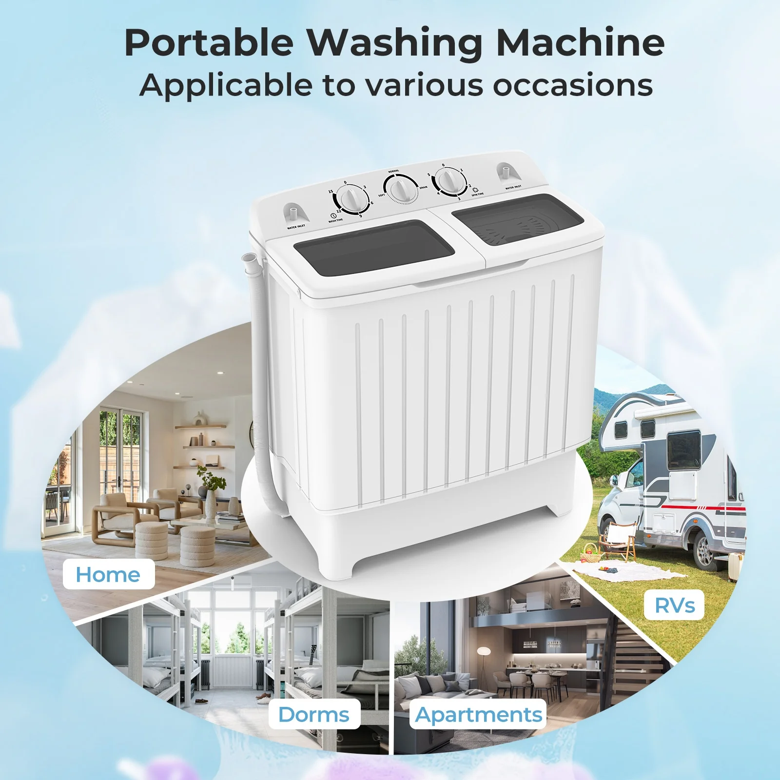20 Lbs Portable Washing Machine, Built-In Gravity Drain, Gray - Image 10