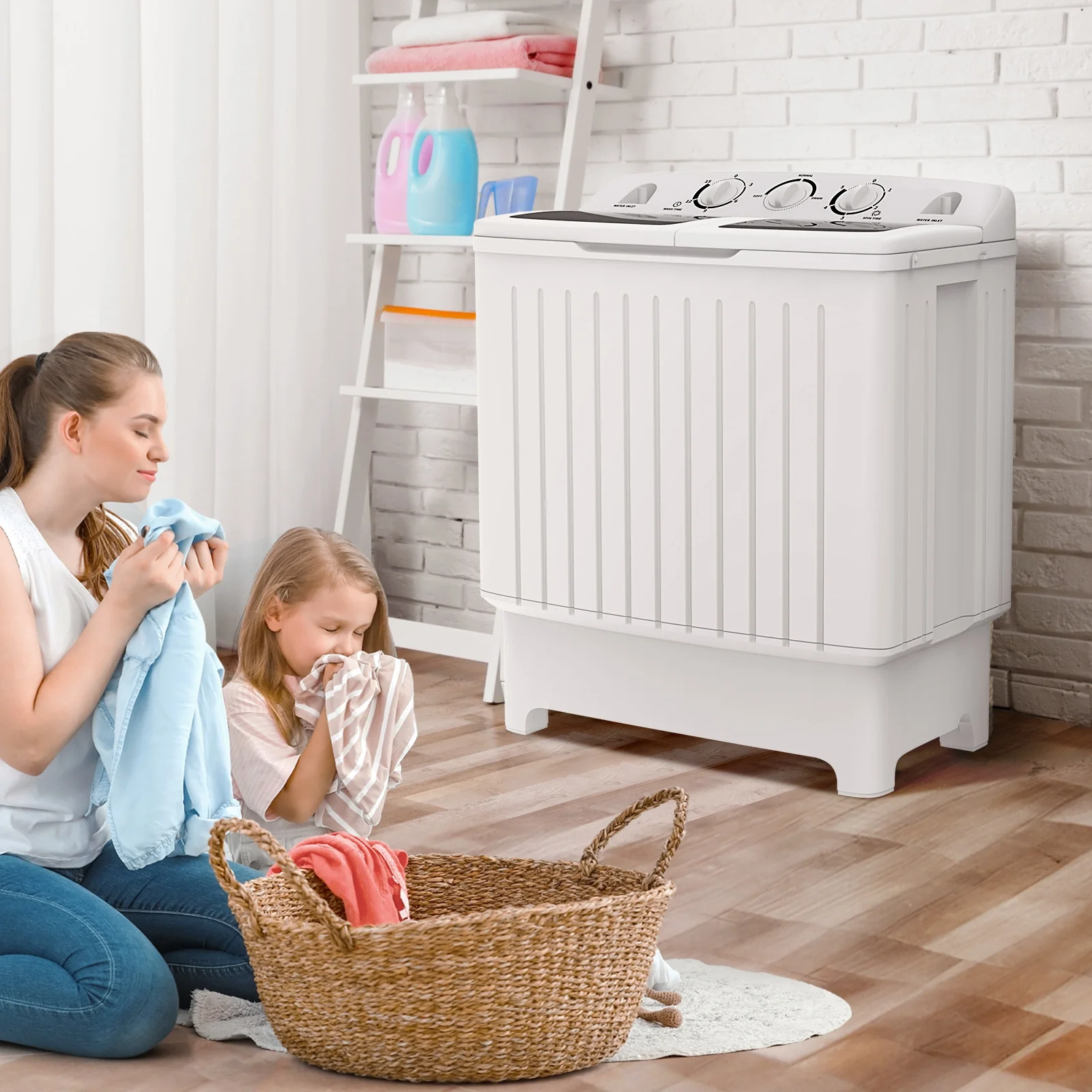 20 Lbs Portable Washing Machine, Built-In Gravity Drain, Gray - Image 3
