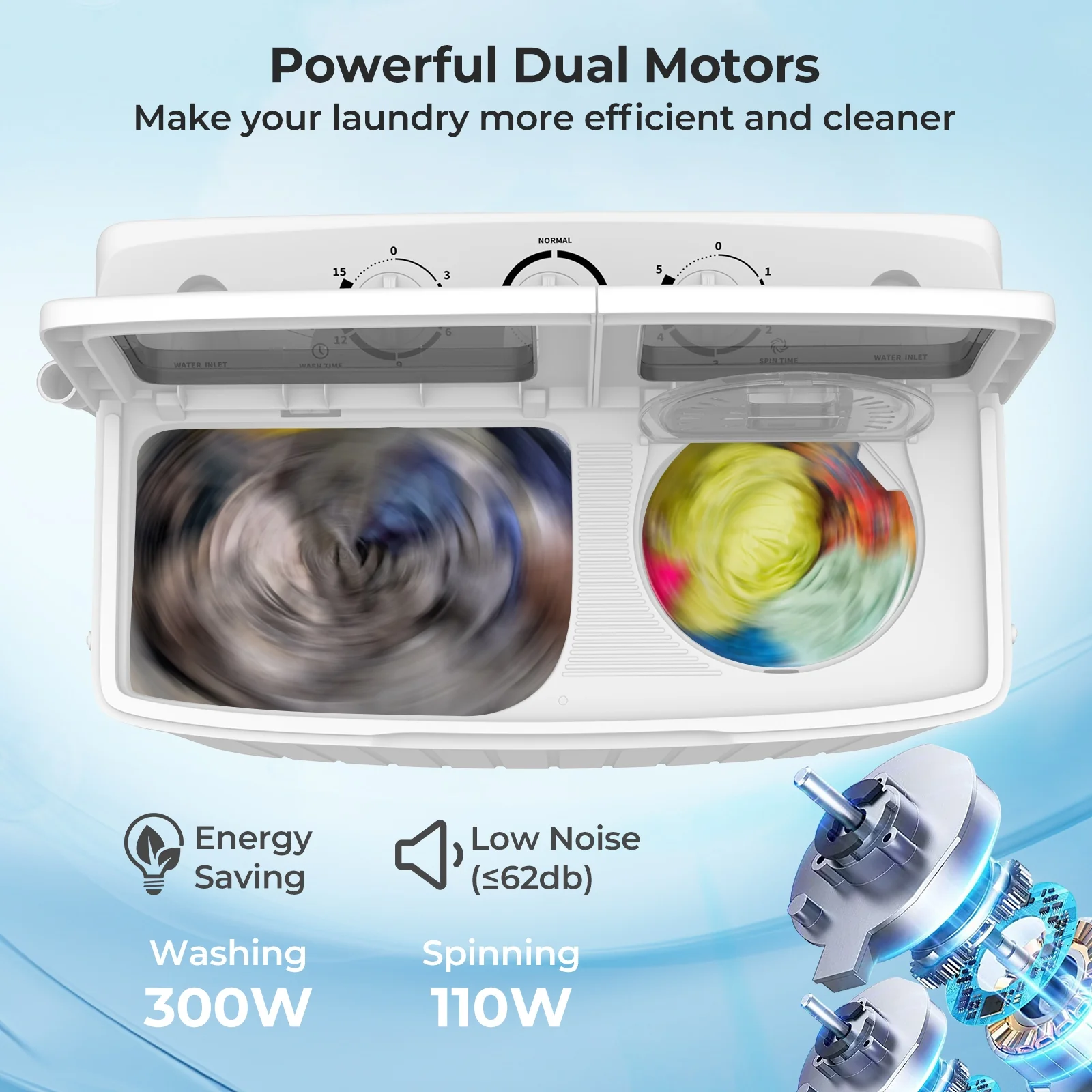 20 Lbs Portable Washing Machine, Built-In Gravity Drain, Gray - Image 7