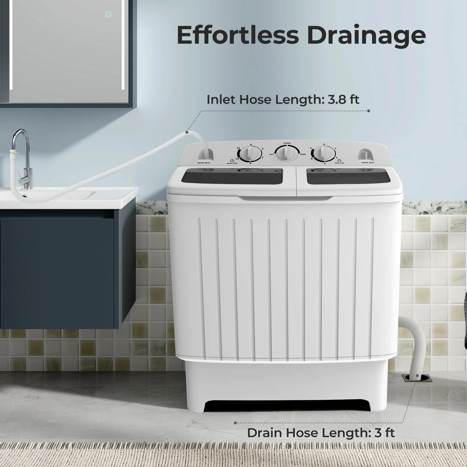 20 Lbs Portable Washing Machine, Built-In Gravity Drain, Gray - Image 9