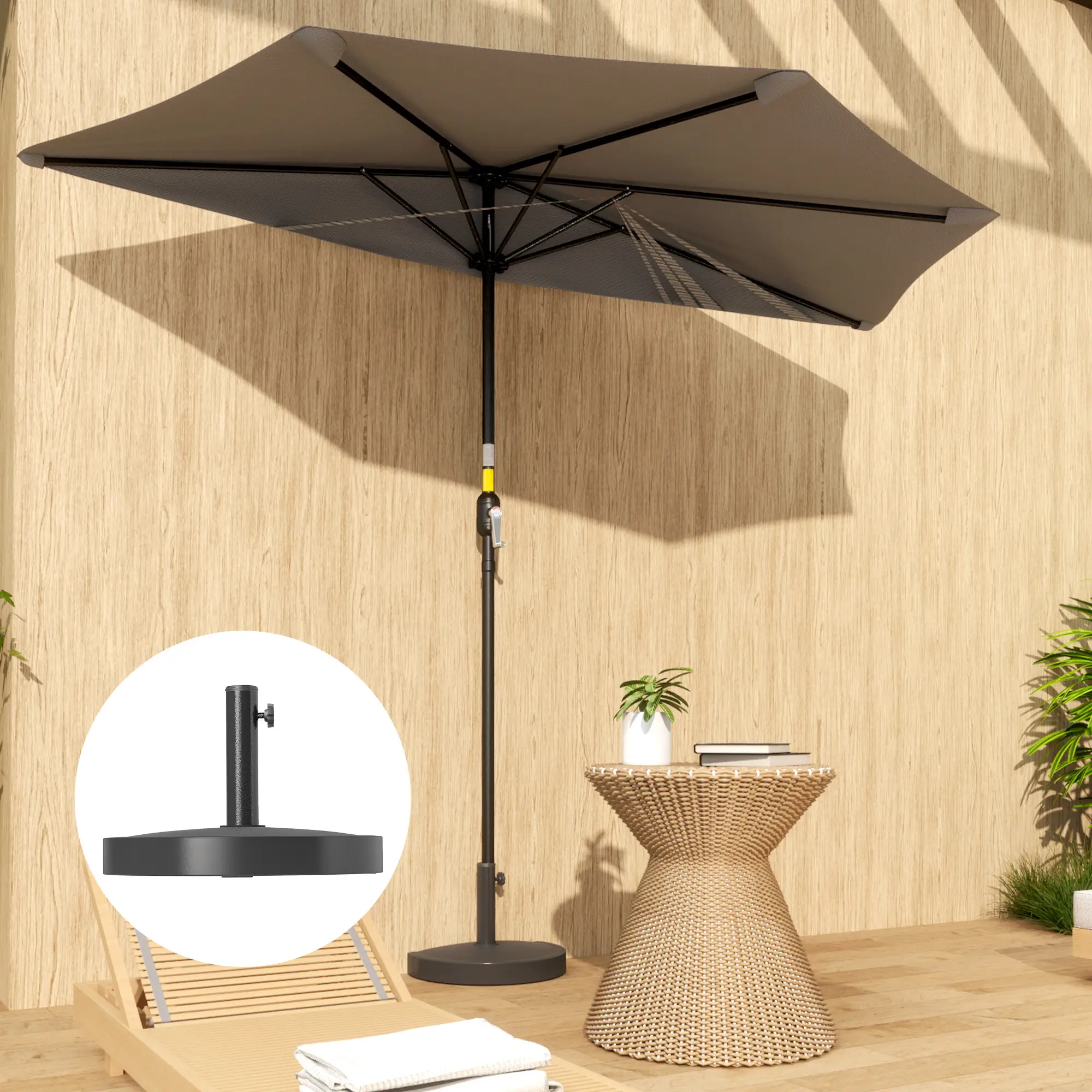 20 lbs Resin Half Parasol Base, Outdoor Umbrella Stand, Black - Image 2
