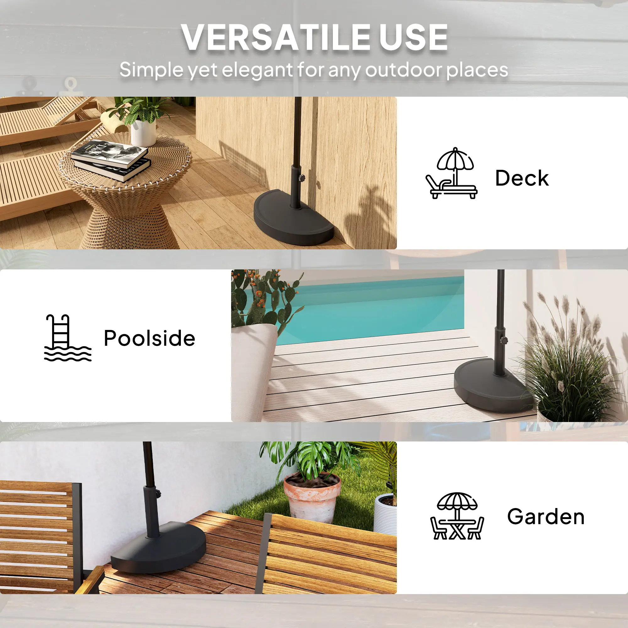 20 lbs Resin Half Parasol Base, Outdoor Umbrella Stand, Black - Image 6