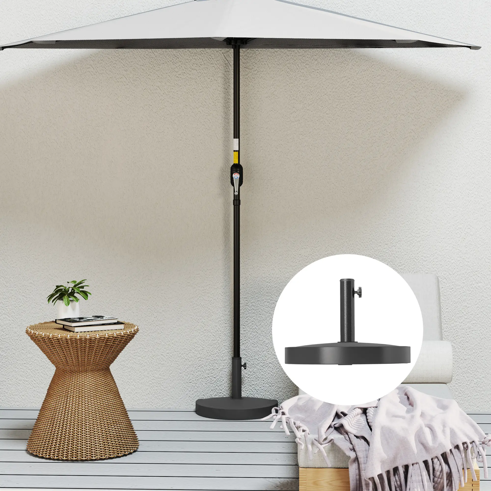 20 lbs Resin Half Parasol Base, Outdoor Umbrella Stand, Black - Image 7