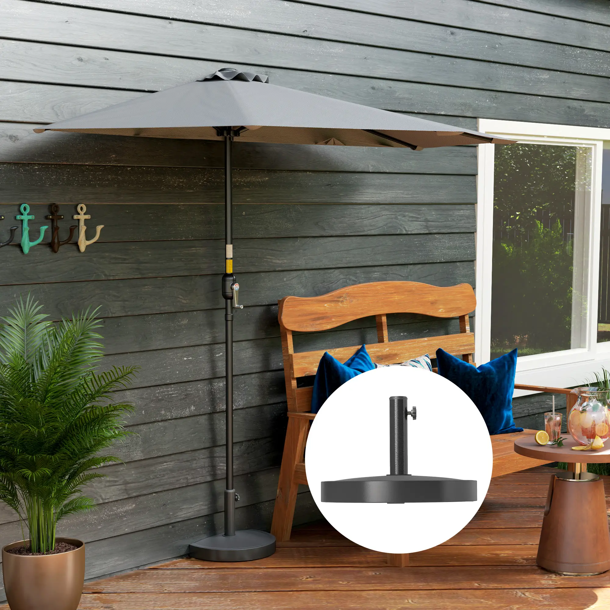 20 lbs Resin Half Parasol Base, Outdoor Umbrella Stand, Black - Image 8