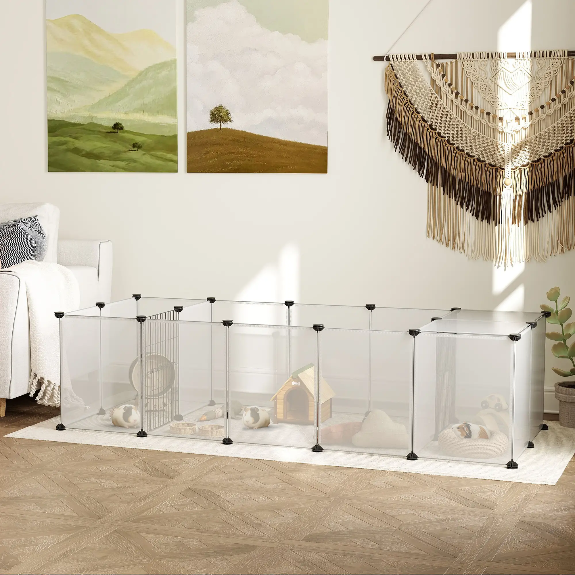 20 Panels DIY Small Animal Cage, With Door, Top Cover, White - Image 2