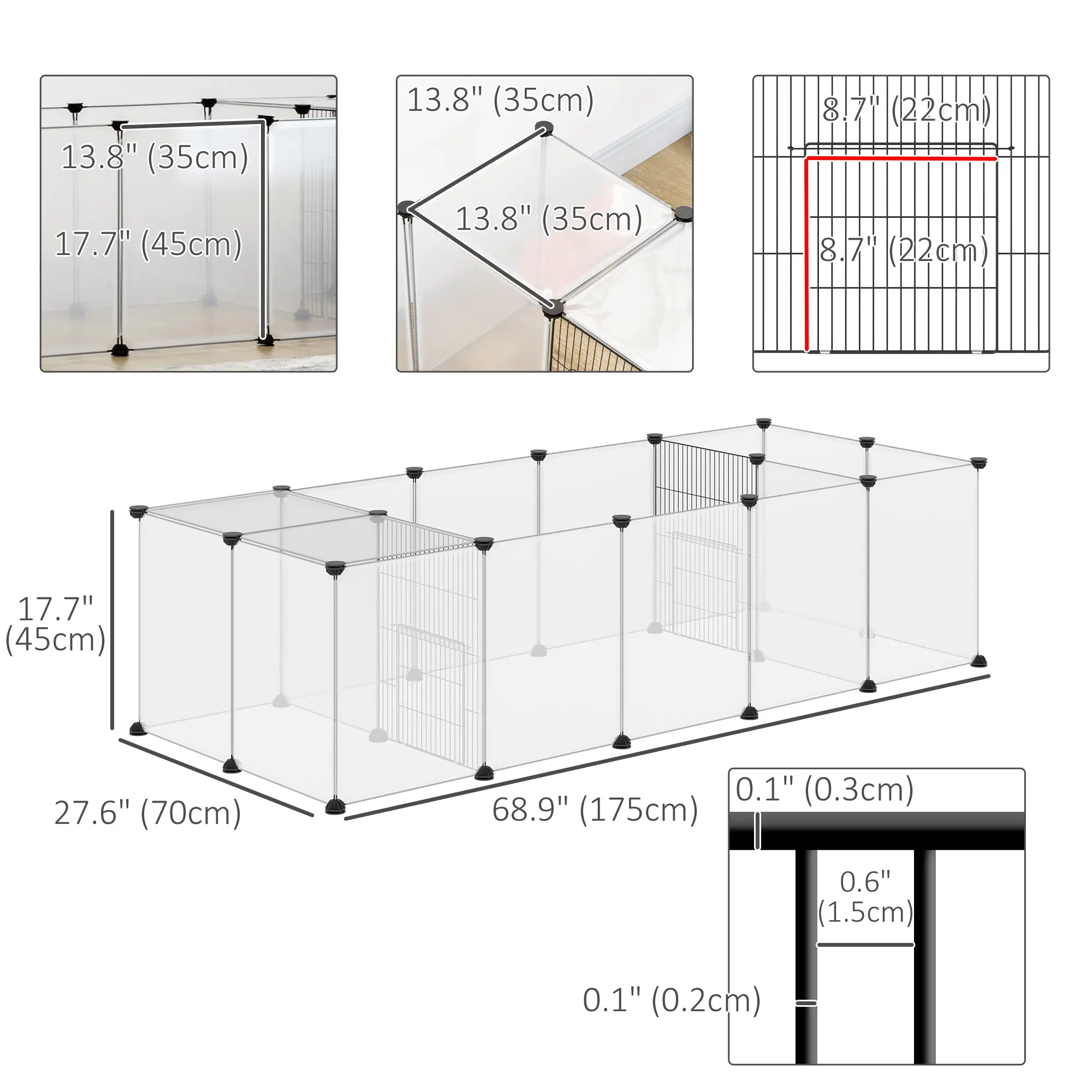 20 Panels DIY Small Animal Cage, With Door, Top Cover, White - Image 3