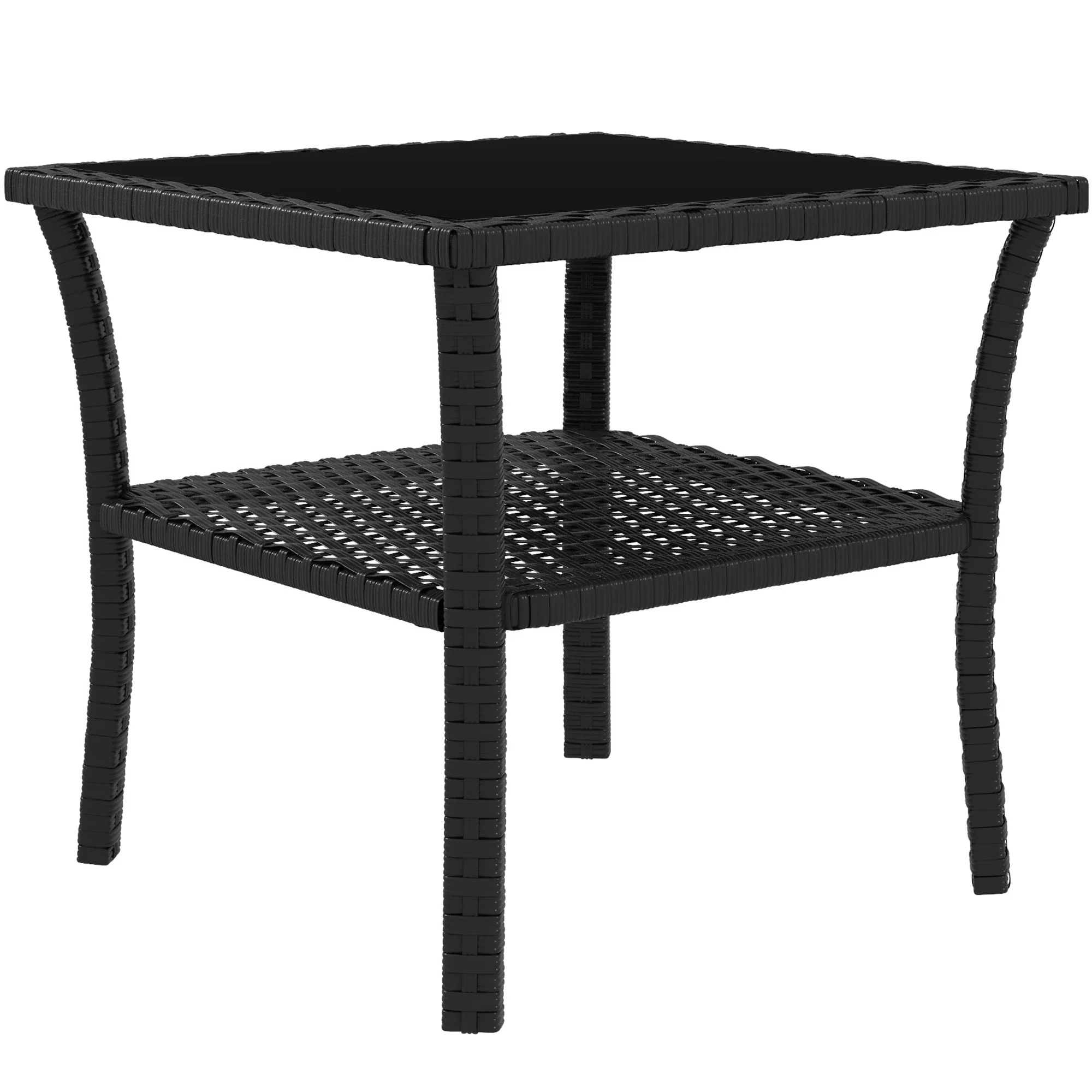 20" Patio Wicker Coffee Table, Outdoor PE Rattan Side Table, Black