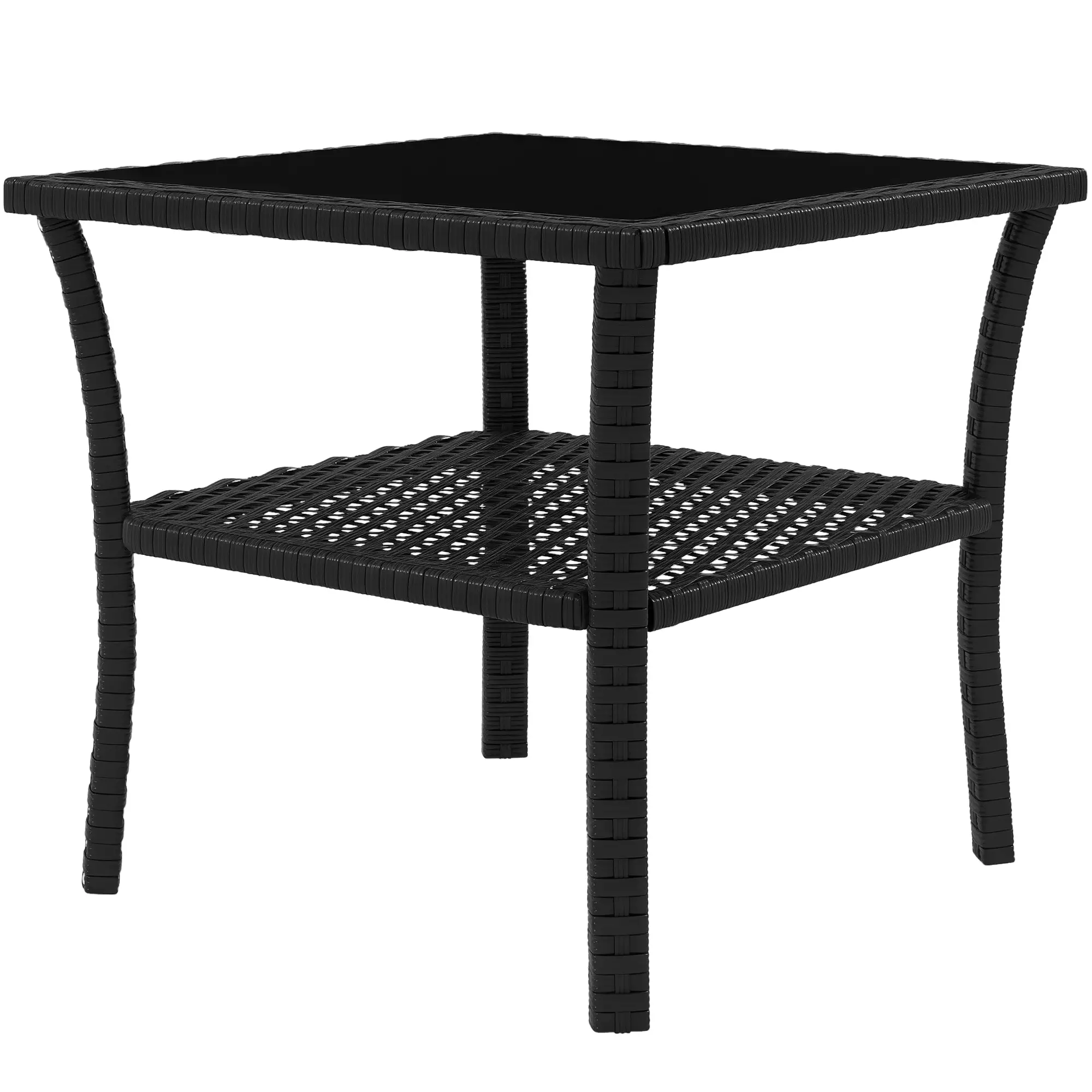 20" Patio Wicker Coffee Table, Outdoor PE Rattan Side Table, Black - Image 11