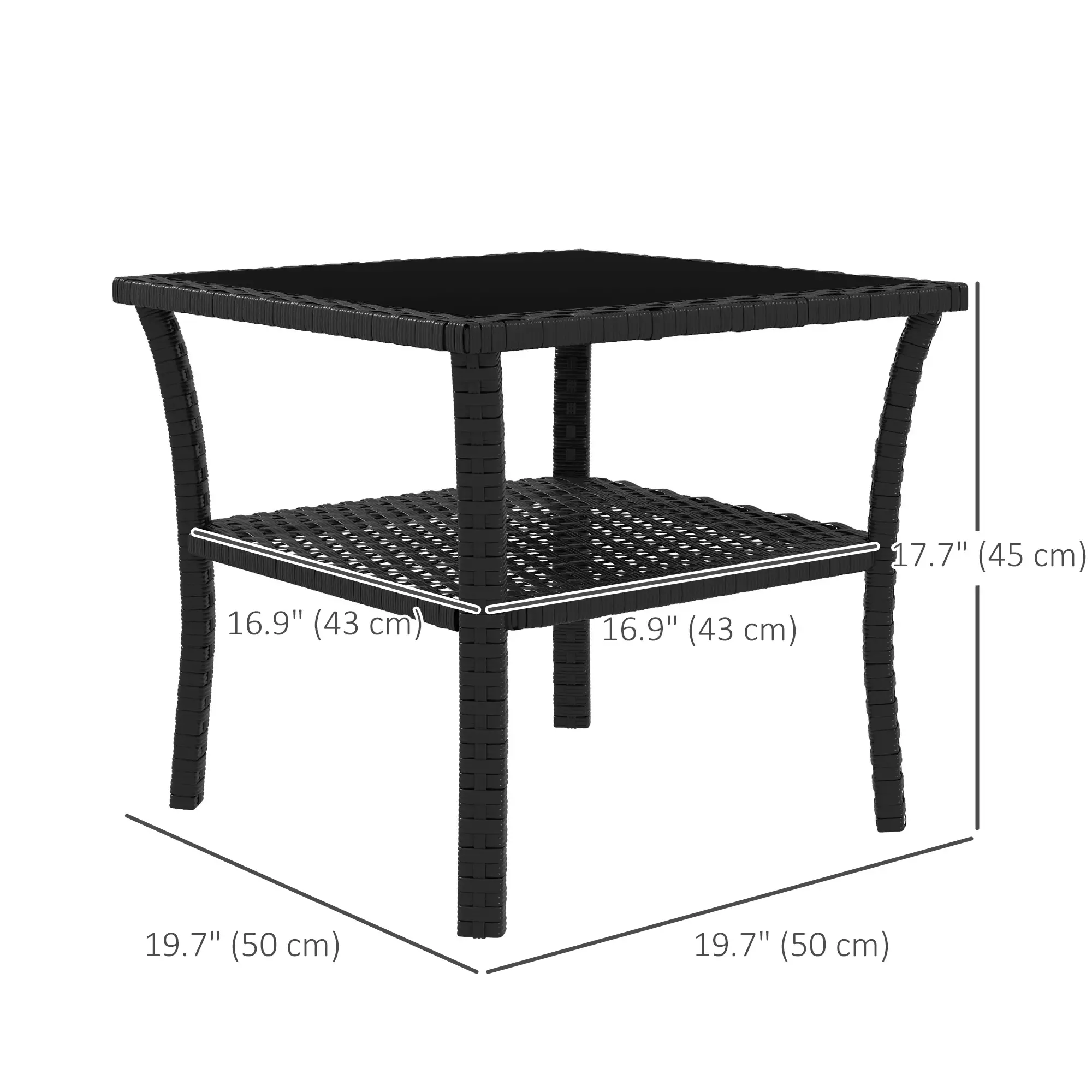 20" Patio Wicker Coffee Table, Outdoor PE Rattan Side Table, Black - Image 3