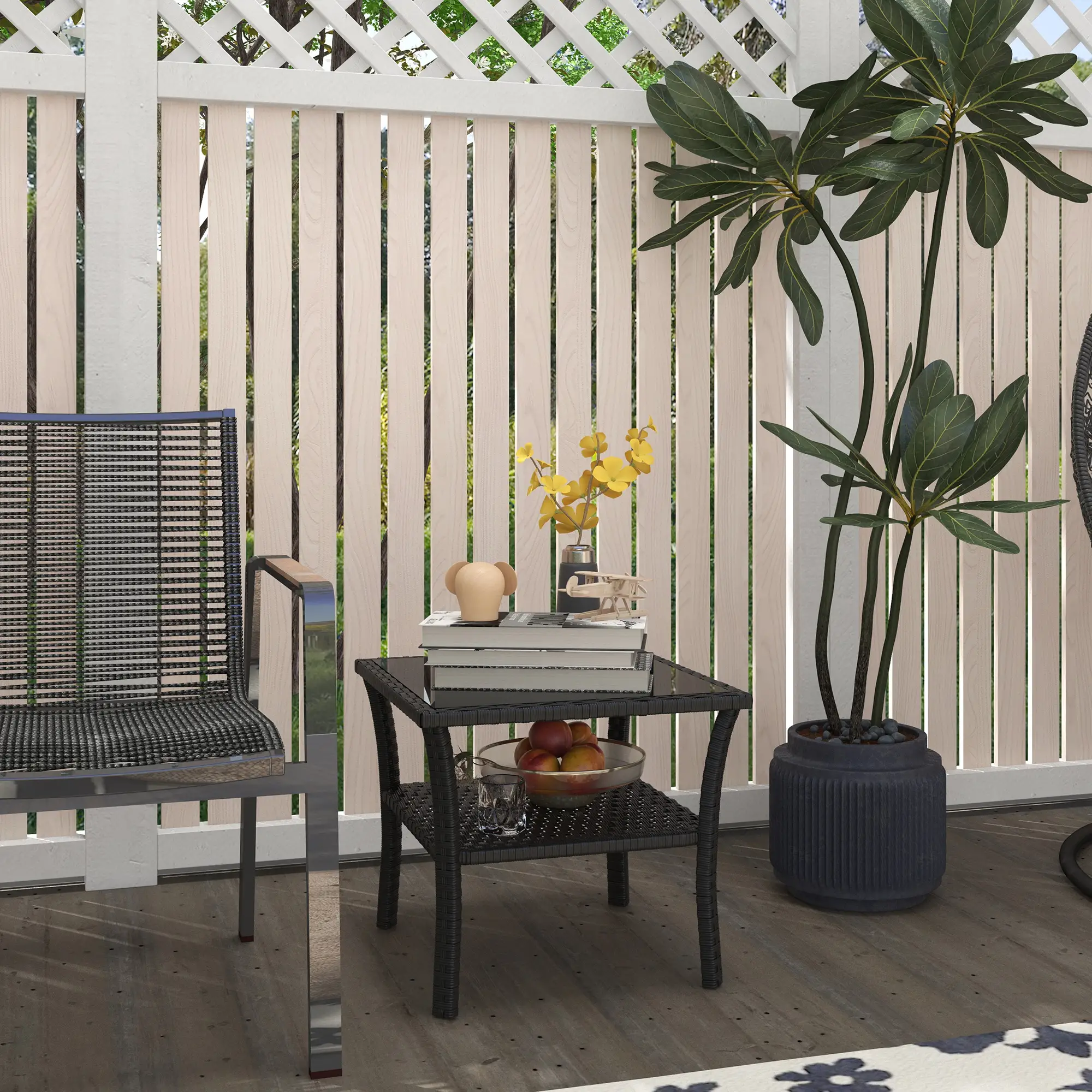 20" Patio Wicker Coffee Table, Outdoor PE Rattan Side Table, Black - Image 8