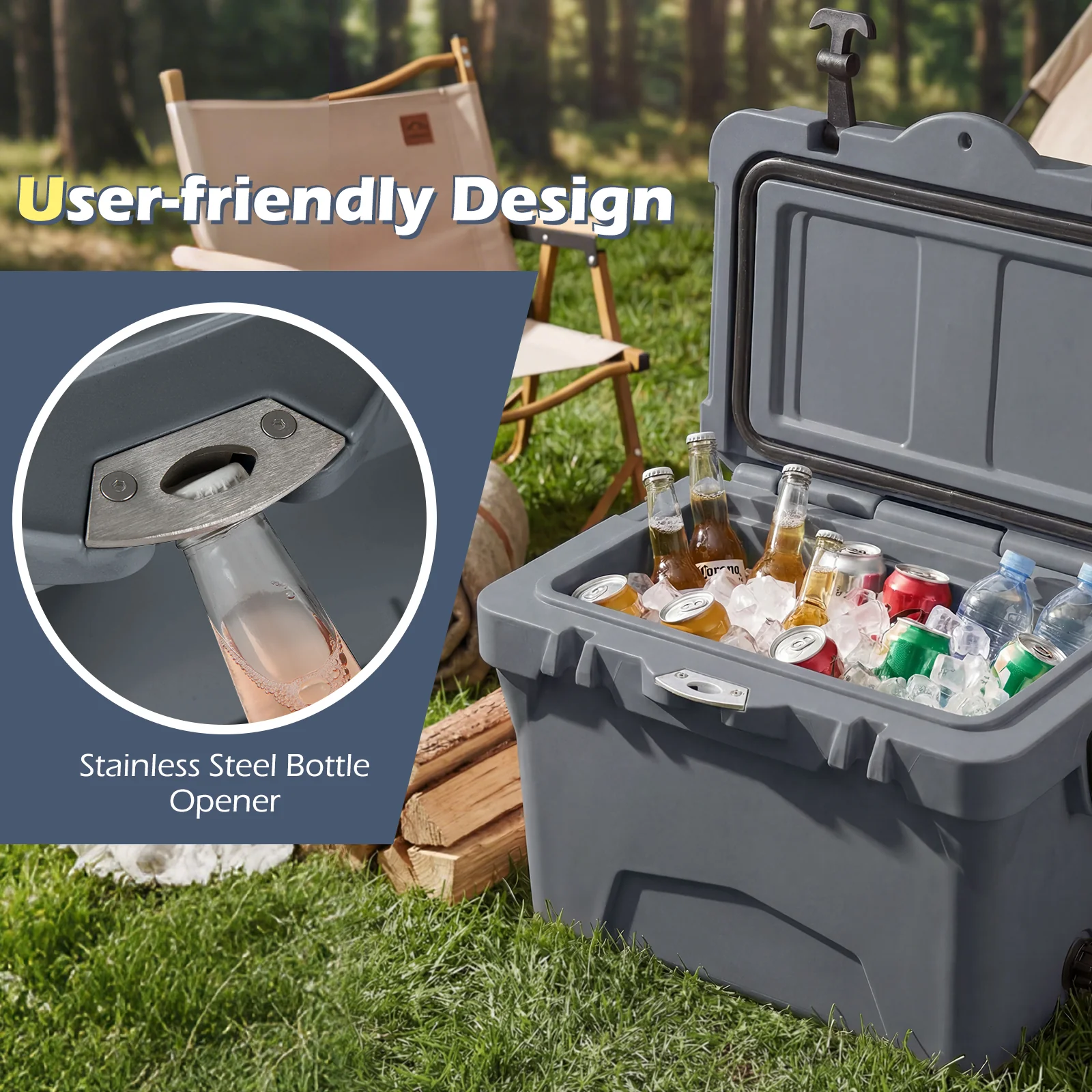 20 Quart Portable Hard Cooler, Built-In Ruler And Bottle, Gray - Image 10