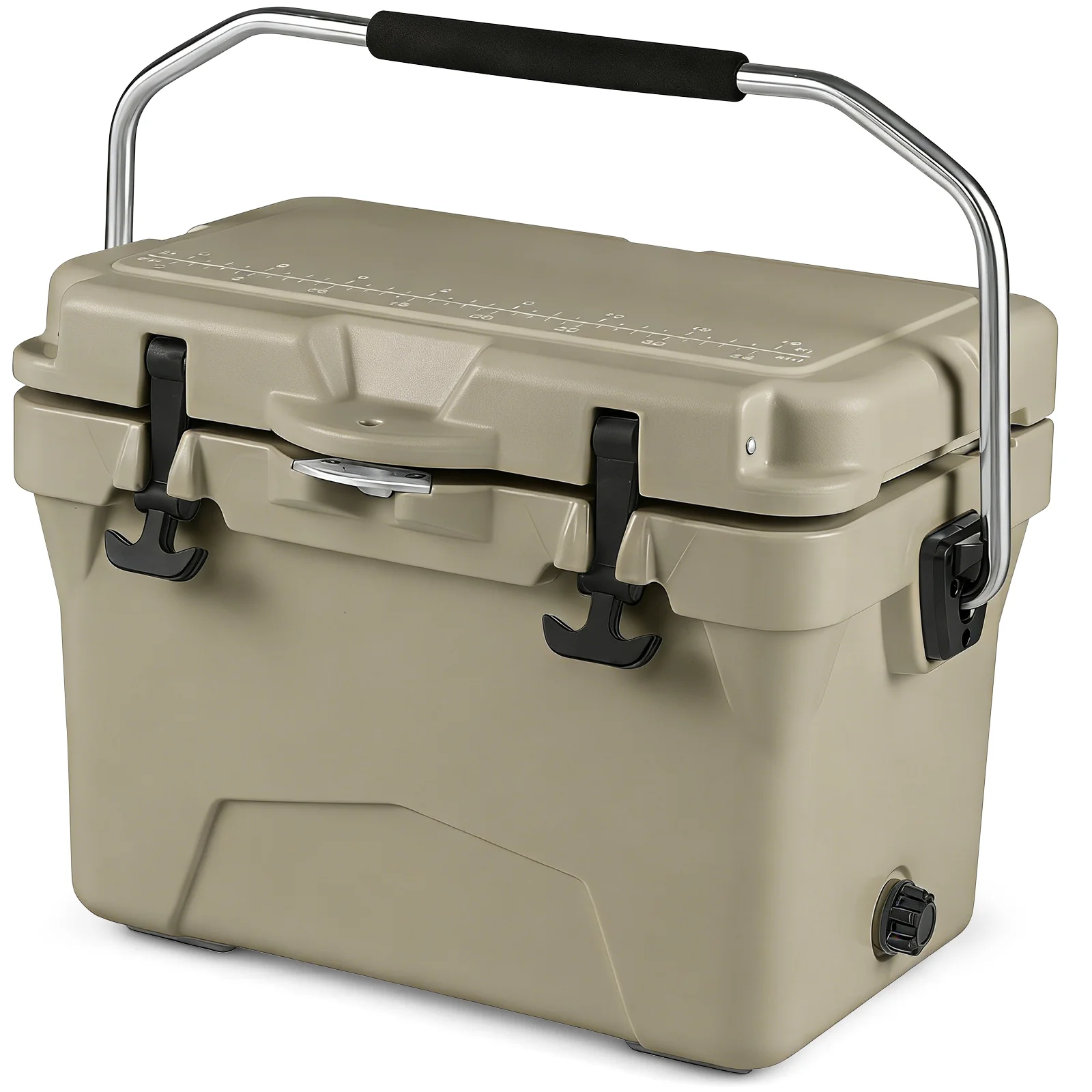 20 Quart Portable Hard Cooler, Built-In Ruler And Bottle, Khaki - Image 4