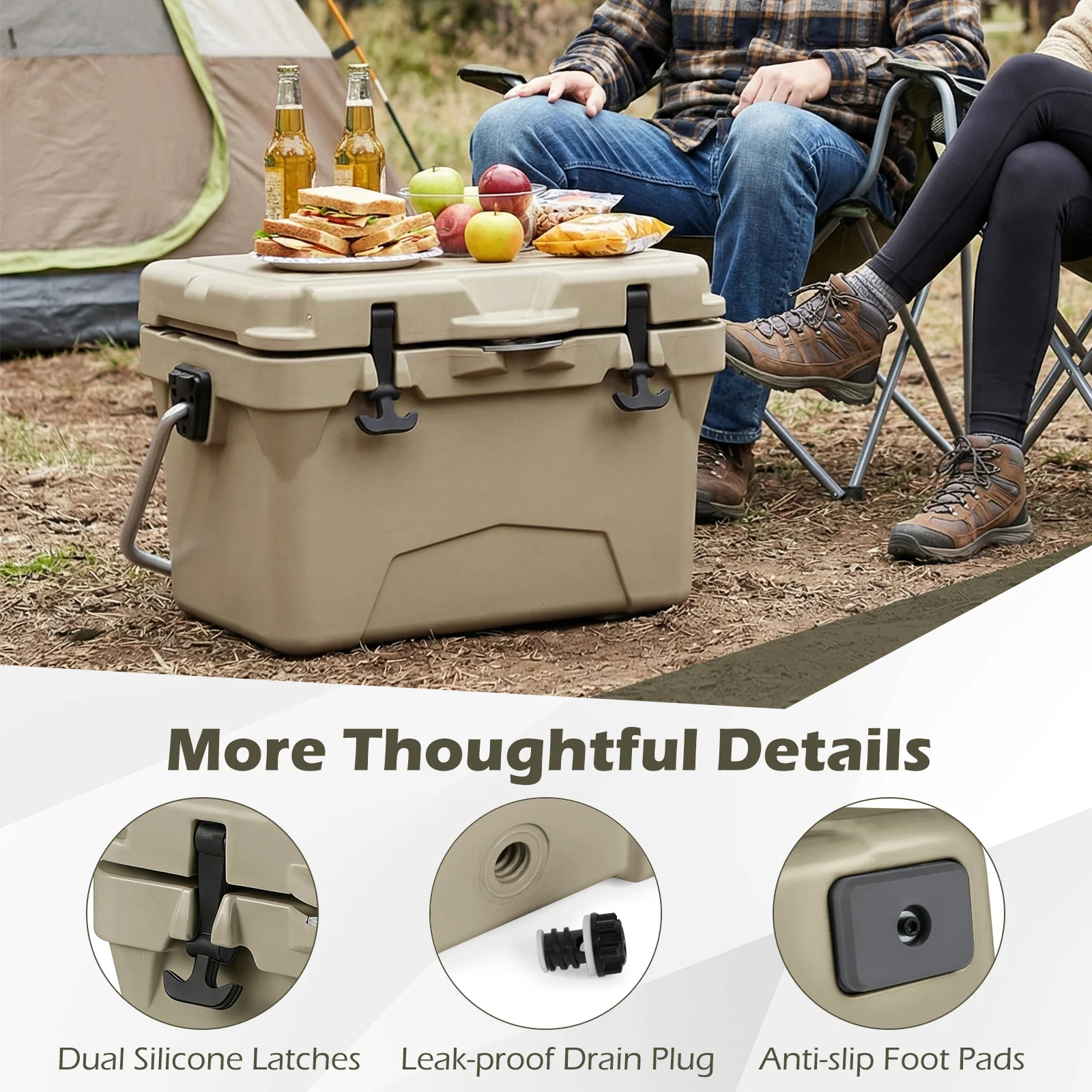 20 Quart Portable Hard Cooler, Built-In Ruler And Bottle, Khaki - Image 9