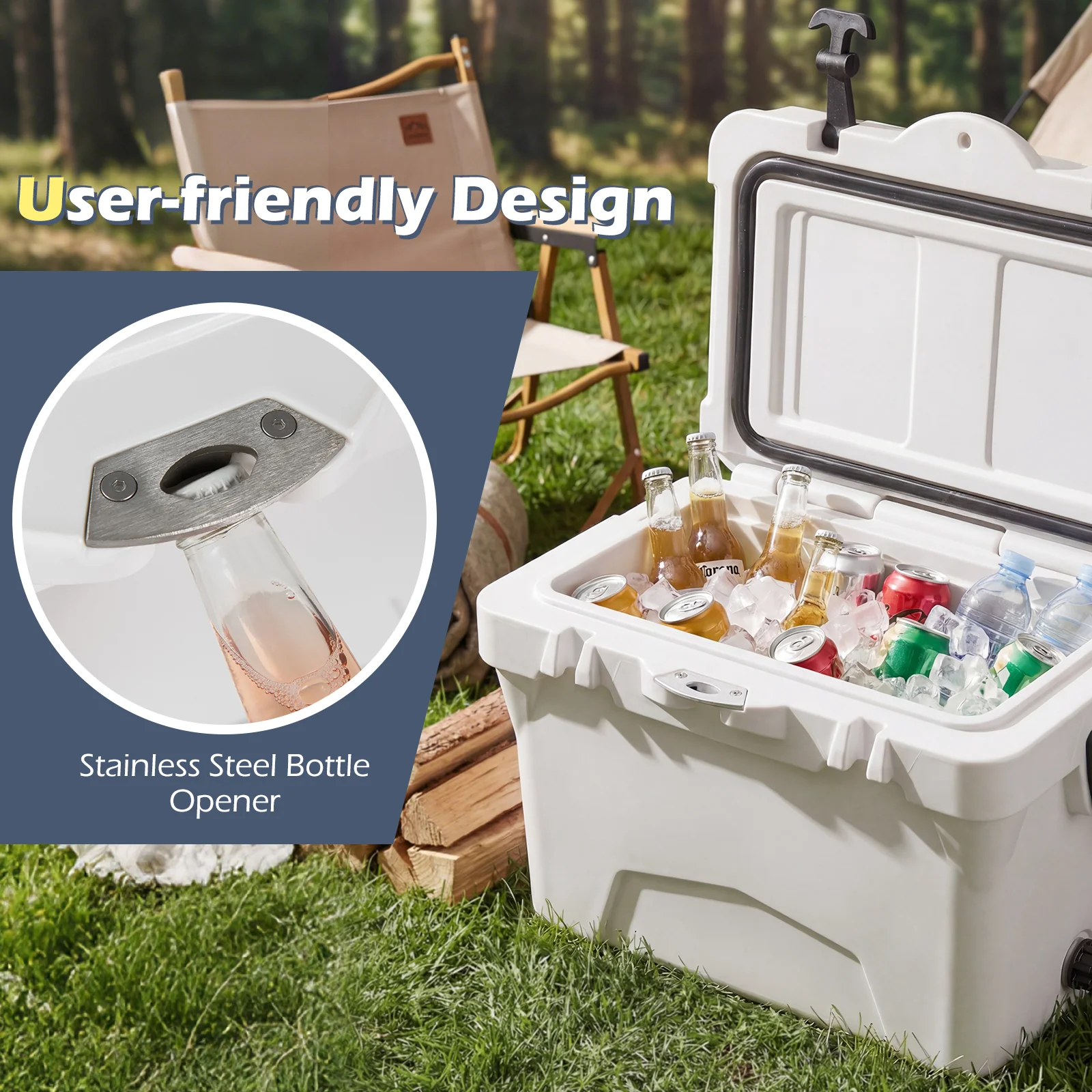 20 Quart Portable Hard Cooler, Built-In Ruler And Bottle, White - Image 9