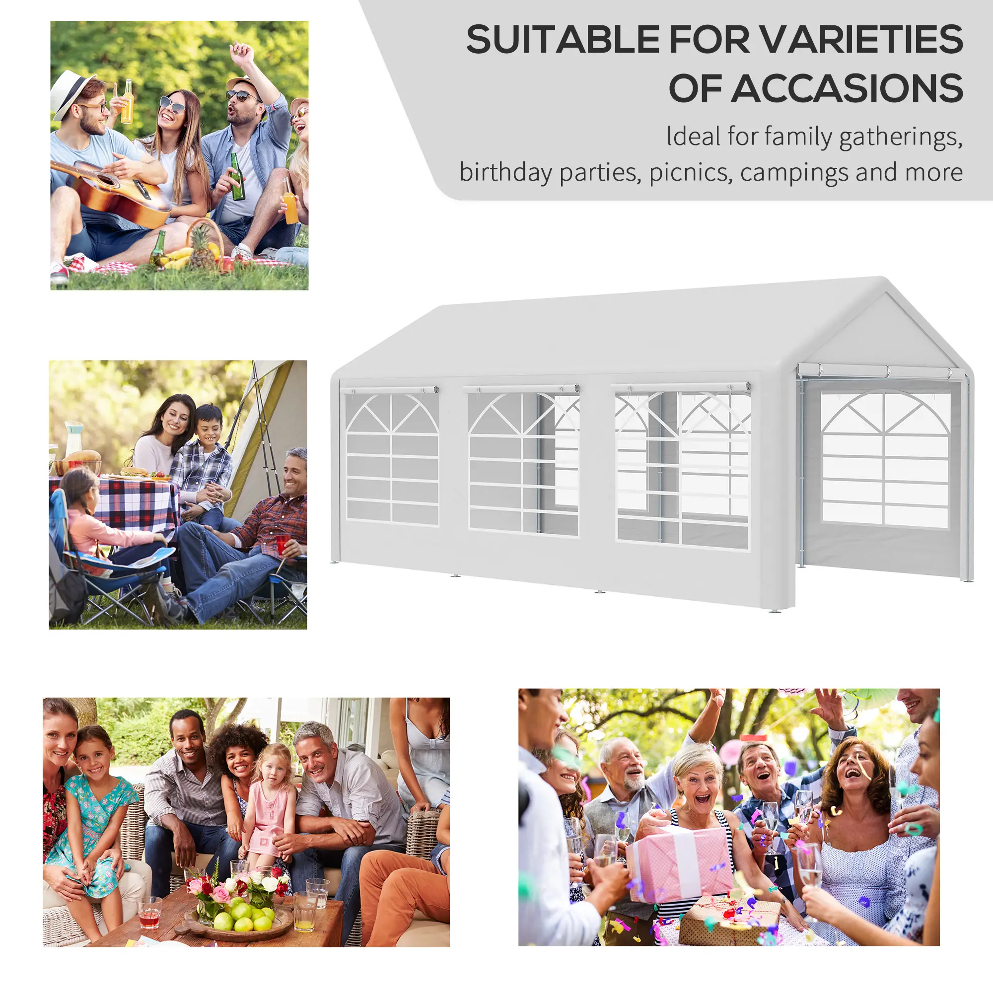 20’ x 10’ Heavy Duty Party Tent, with Sidewall, Zipper Door, White - Image 7