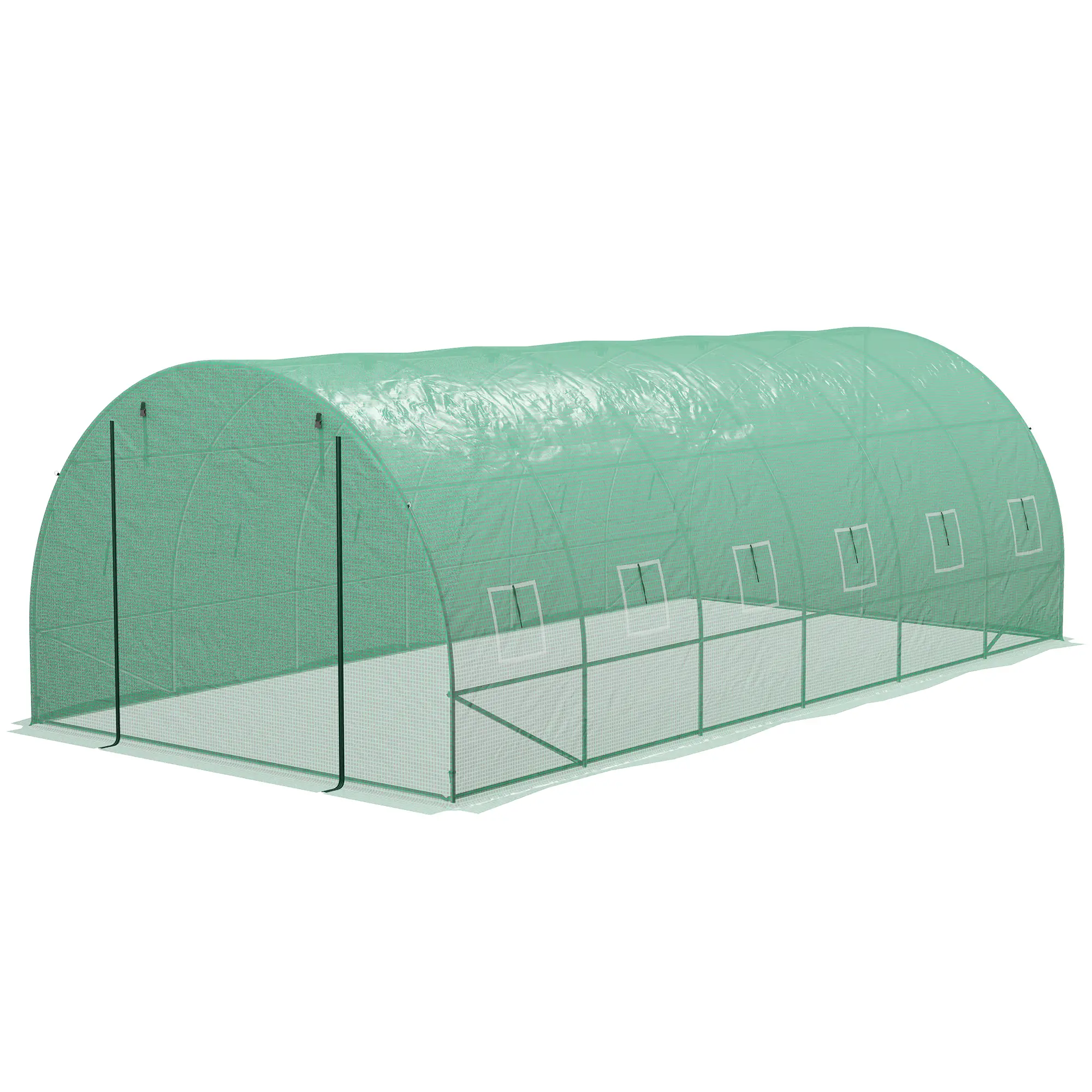 20' x 10' Walk-in Greenhouse, Sprinkler System, Roll-up Door, 12 Mesh Windows, Green
