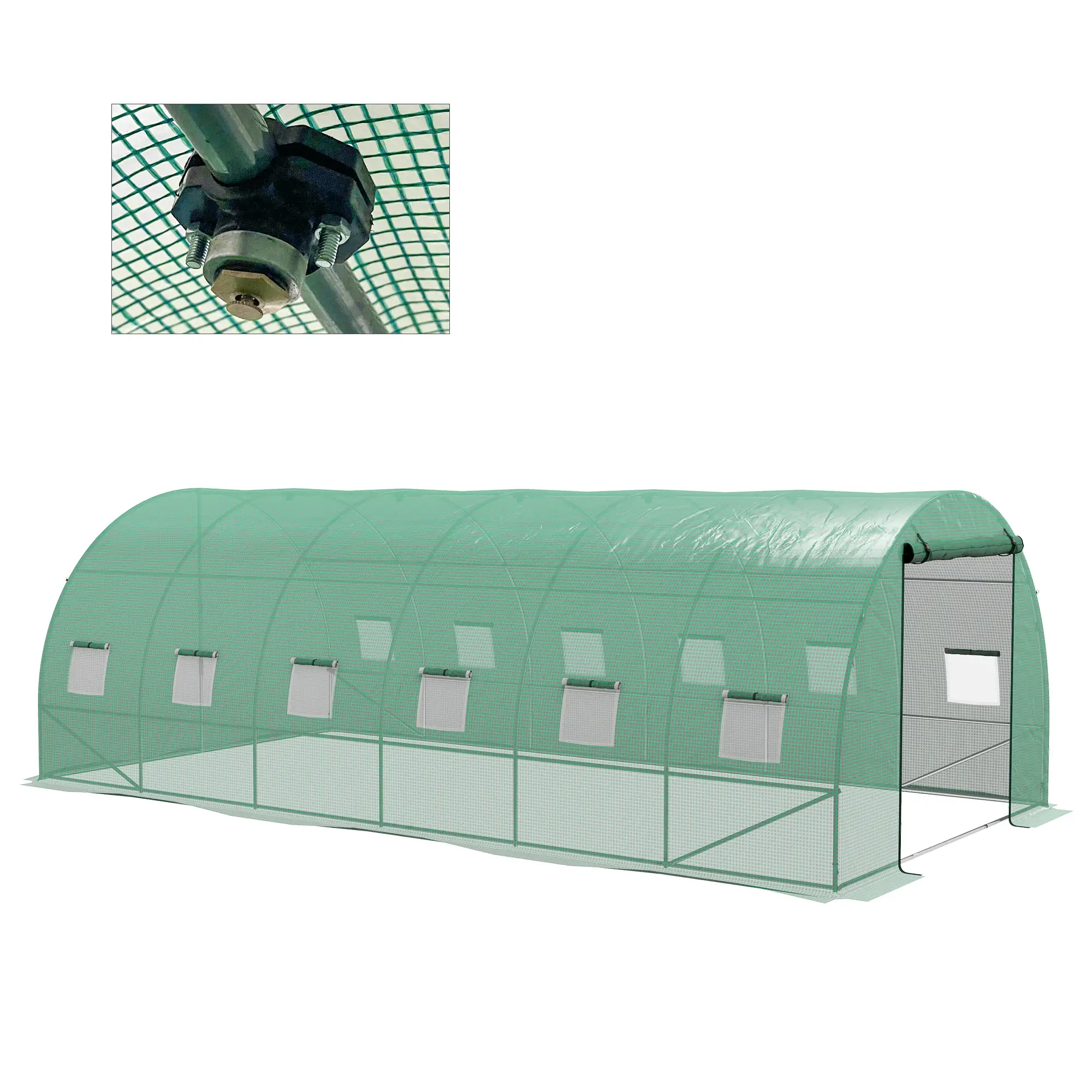 20' x 10' Walk-in Greenhouse, Sprinkler System, Roll-up Door, 12 Mesh Windows, Green - Image 11