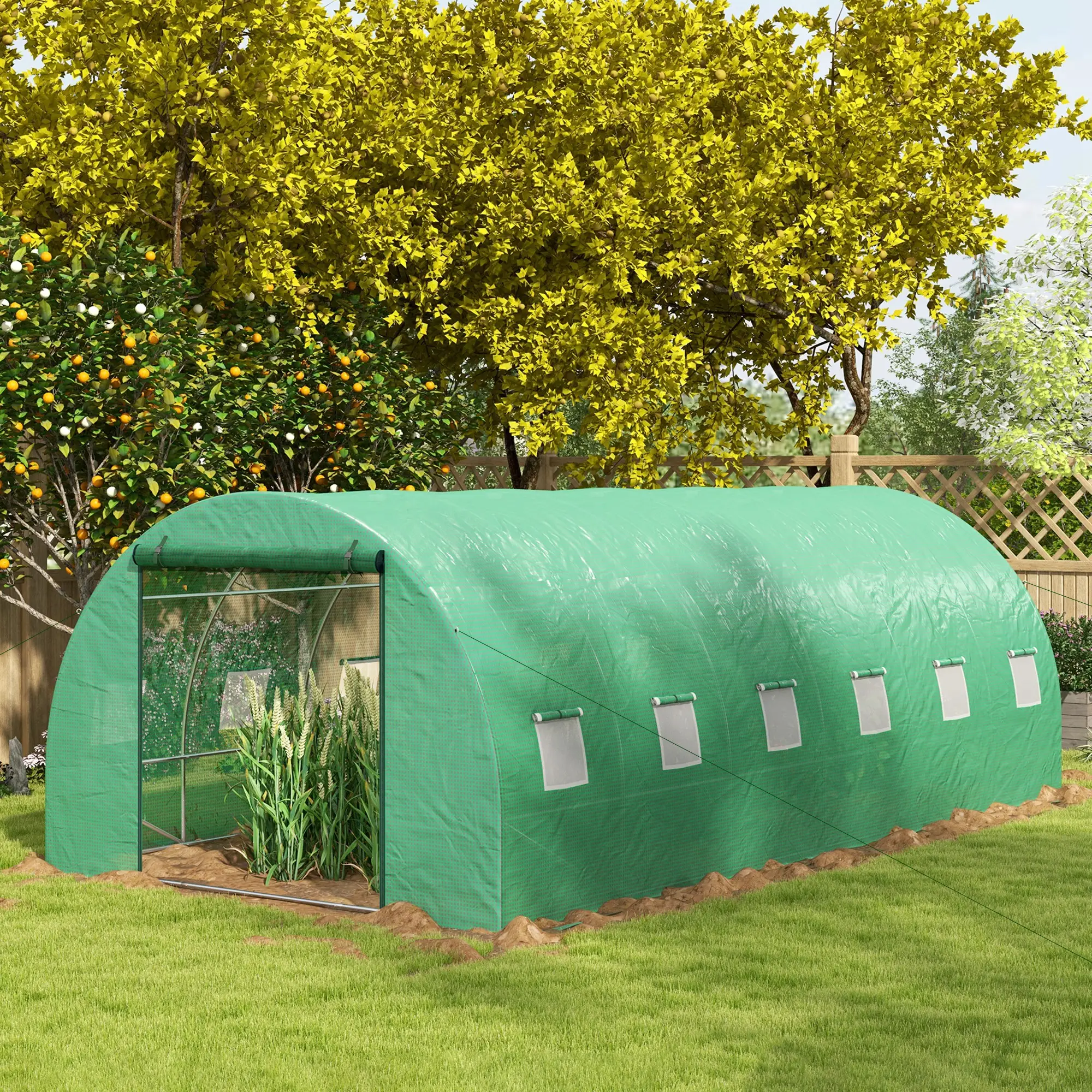 20' x 10' Walk-in Greenhouse, Sprinkler System, Roll-up Door, 12 Mesh Windows, Green - Image 8