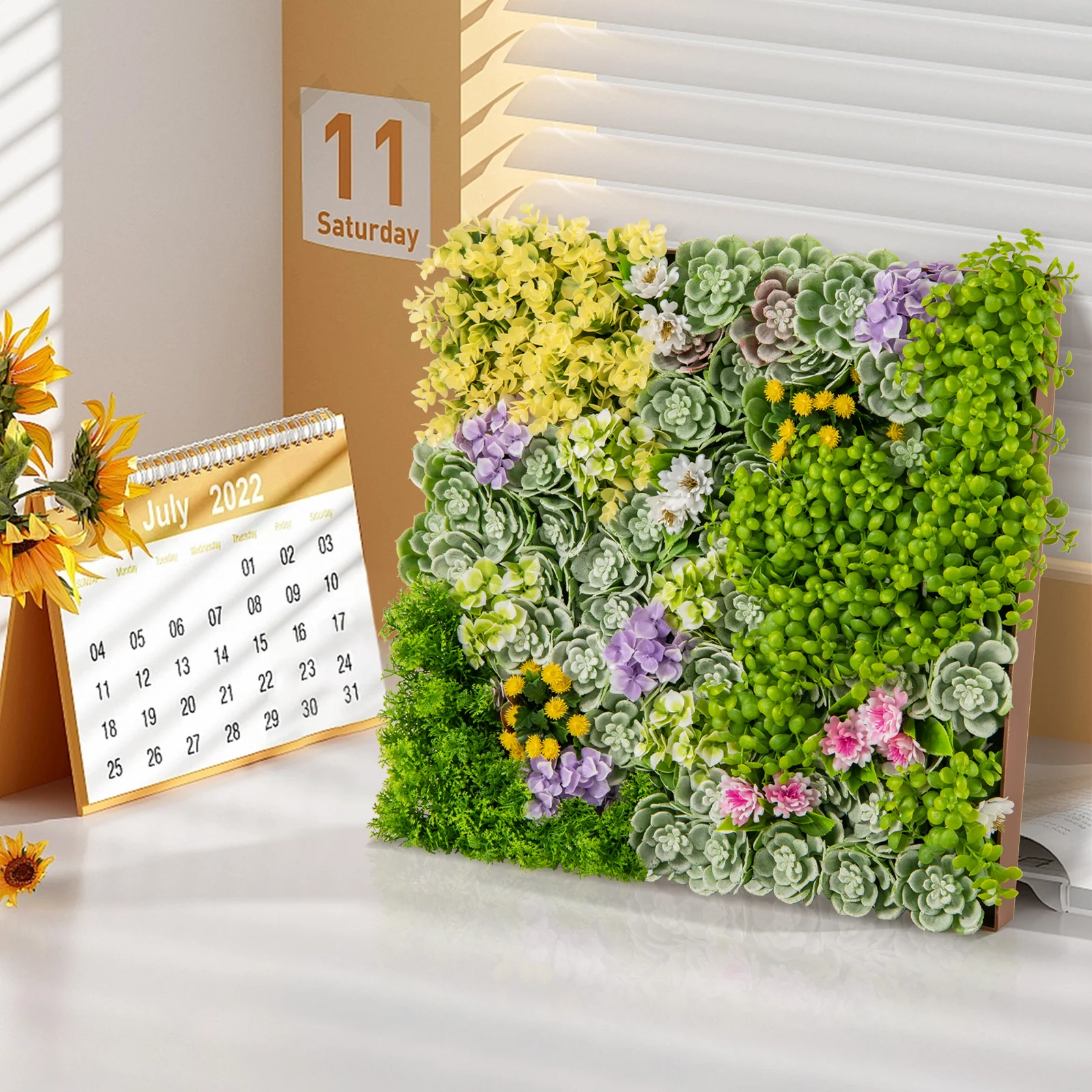 20" x 20" 3D Hanging Succulents, Mixed Faux Plants, Green - Image 3