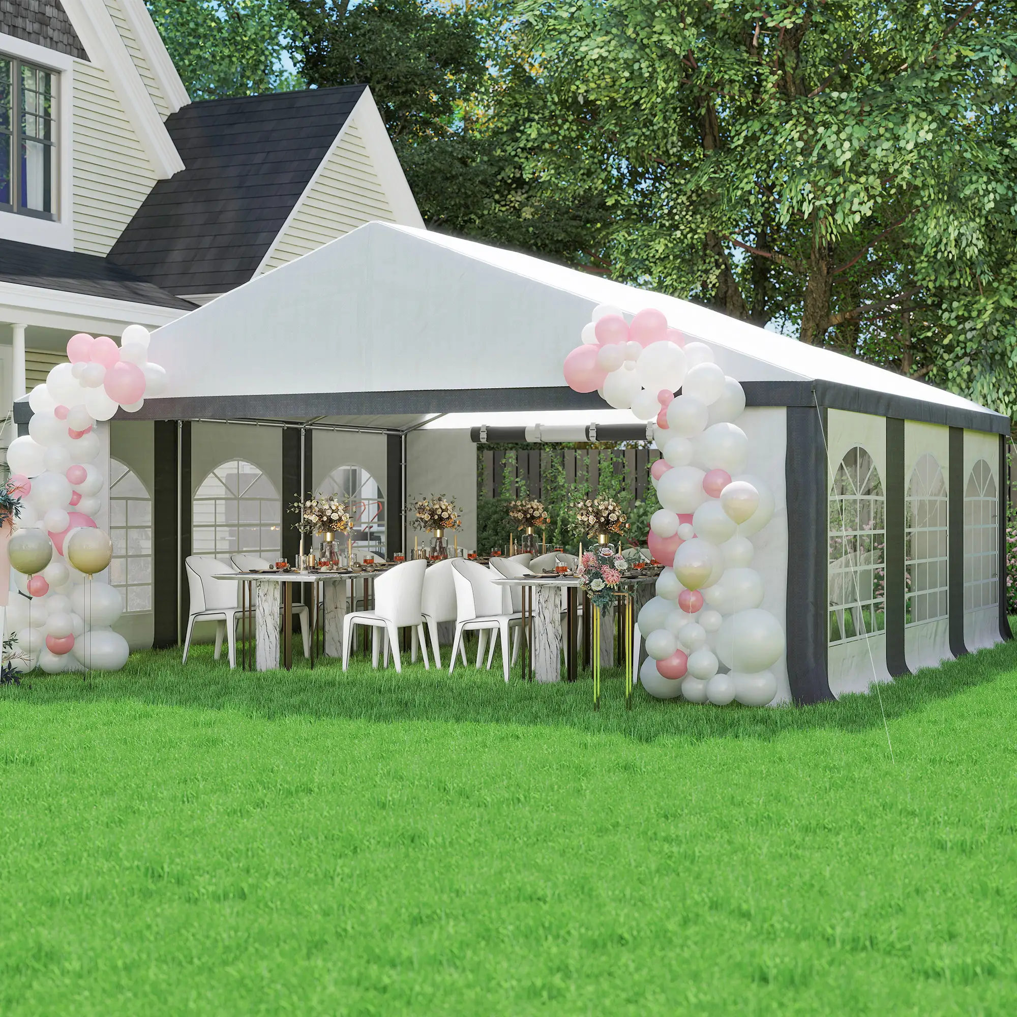 20' x 20' Heavy Duty Wedding Tent, Outdoor Carport Garage, Grey - Image 10