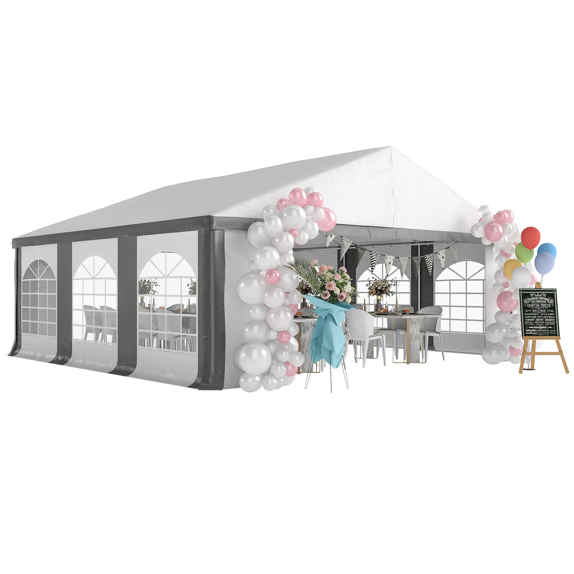 20' x 20' Heavy Duty Wedding Tent, Outdoor Carport Garage, Grey - Image 11