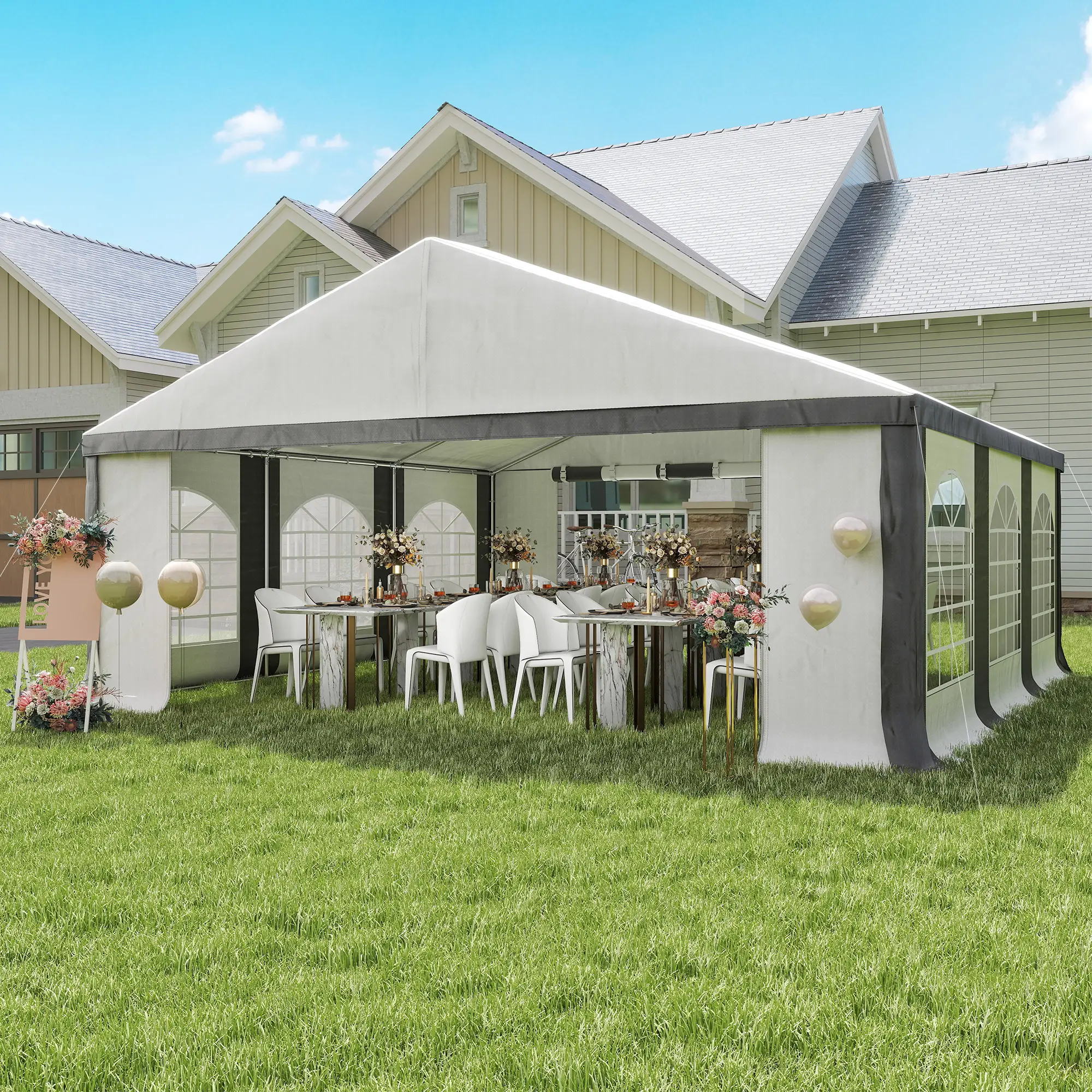 20' x 20' Heavy Duty Wedding Tent, Outdoor Carport Garage, Grey - Image 2
