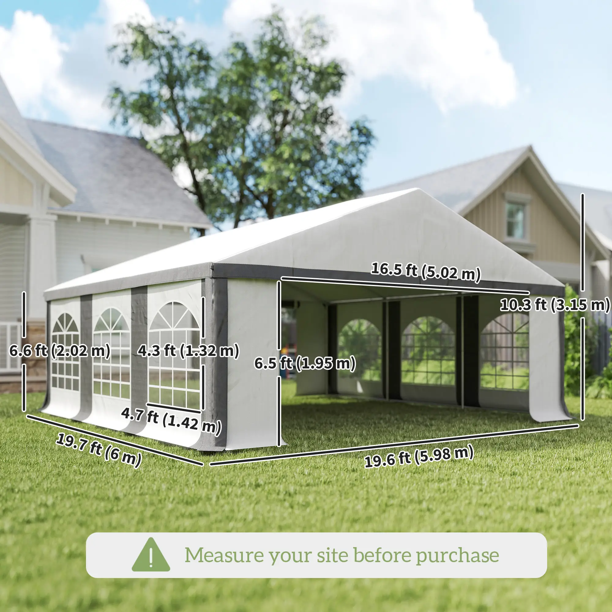 20' x 20' Heavy Duty Wedding Tent, Outdoor Carport Garage, Grey - Image 3