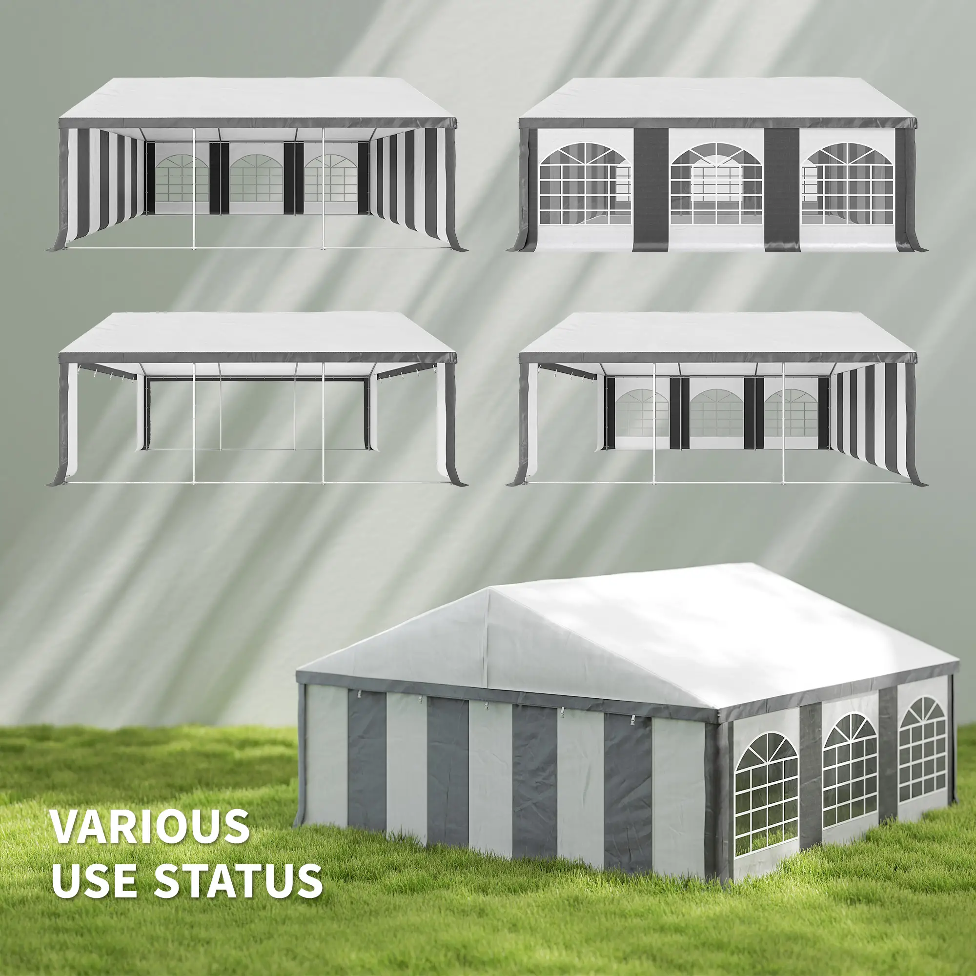 20' x 20' Heavy Duty Wedding Tent, Outdoor Carport Garage, Grey - Image 4