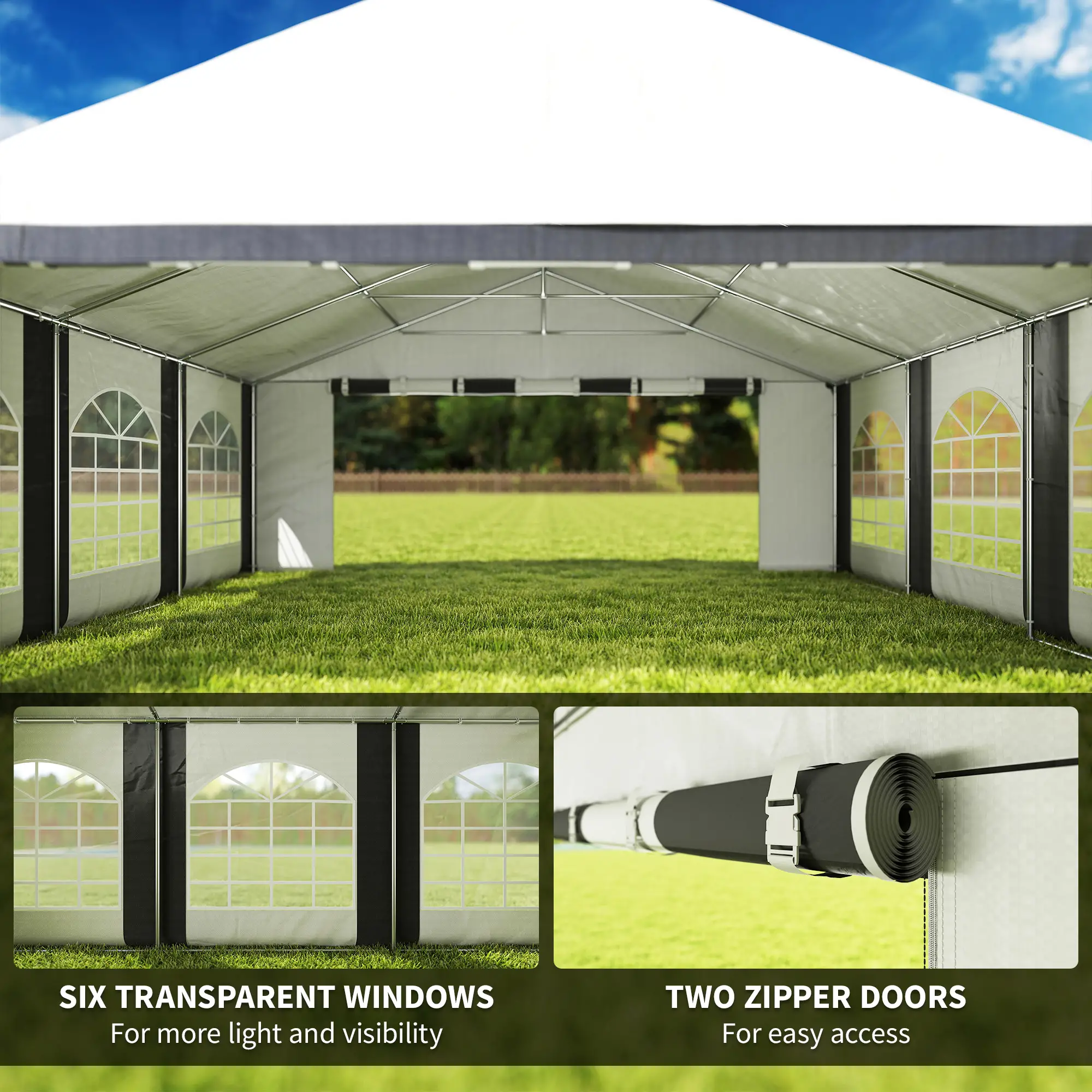 20' x 20' Heavy Duty Wedding Tent, Outdoor Carport Garage, Grey - Image 6