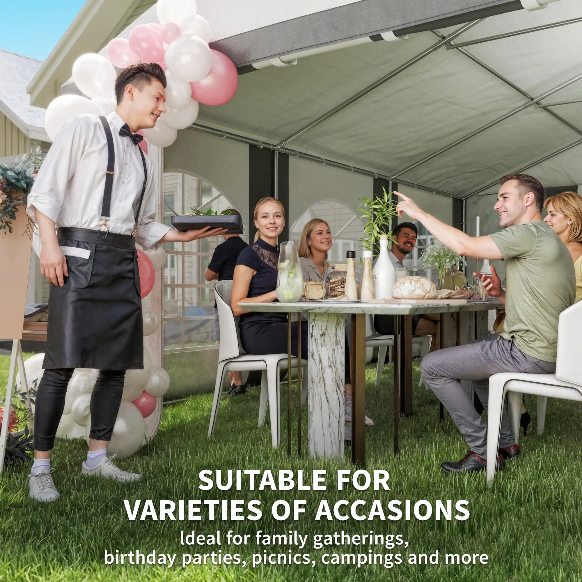 20' x 20' Heavy Duty Wedding Tent, Outdoor Carport Garage, Grey - Image 7