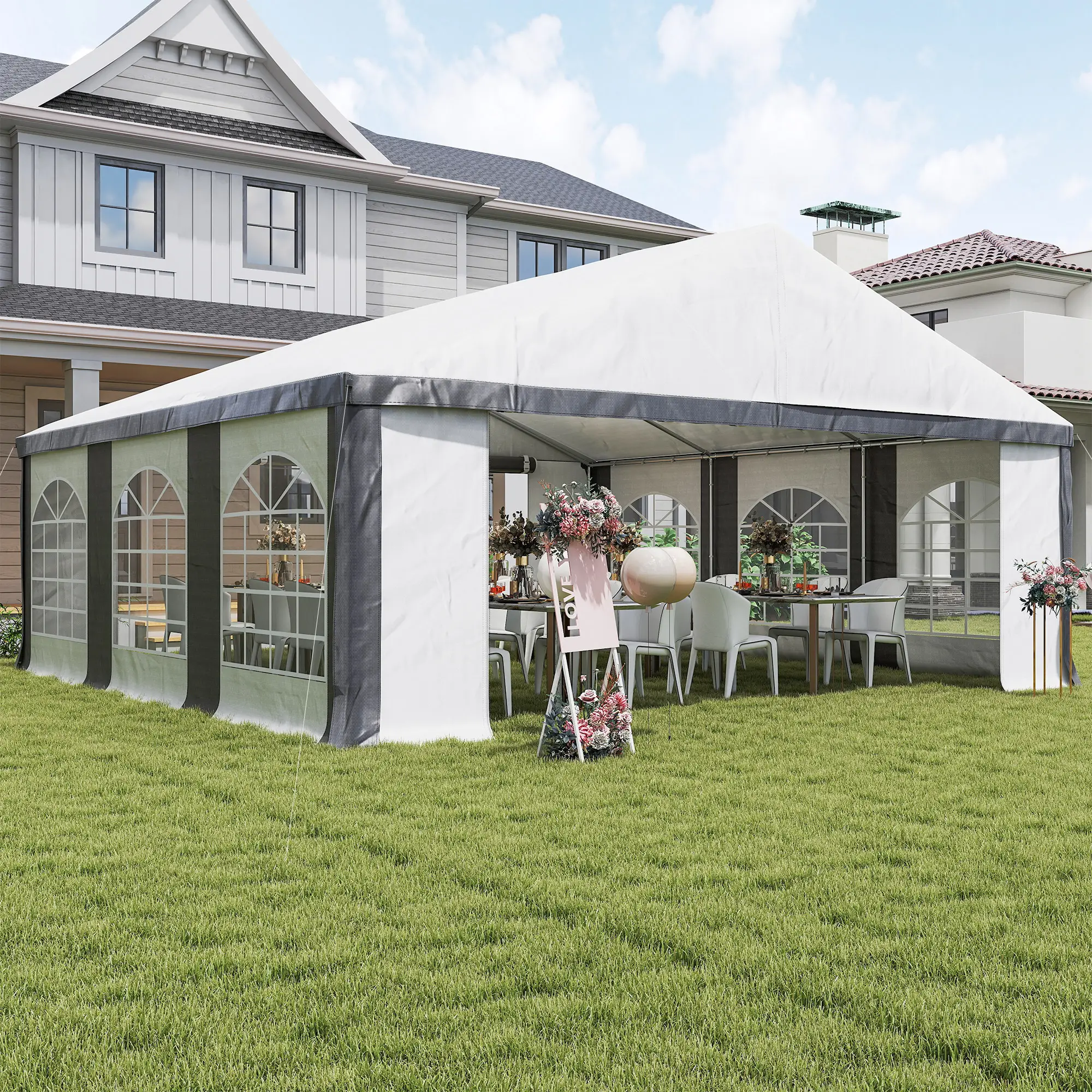 20' x 20' Heavy Duty Wedding Tent, Outdoor Carport Garage, Grey - Image 9