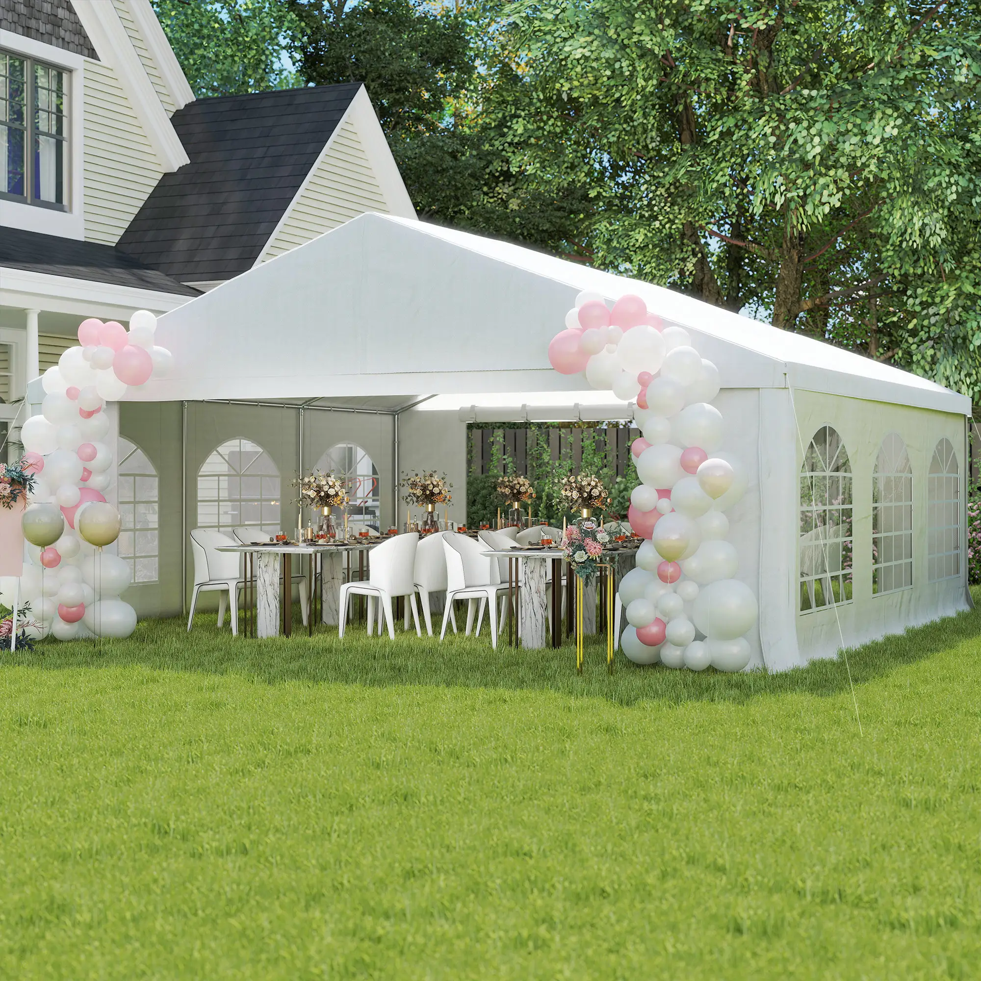 20' x 20' Heavy-Duty Wedding Tent, Outdoor Party Canopy With Sidewall, White - Image 10