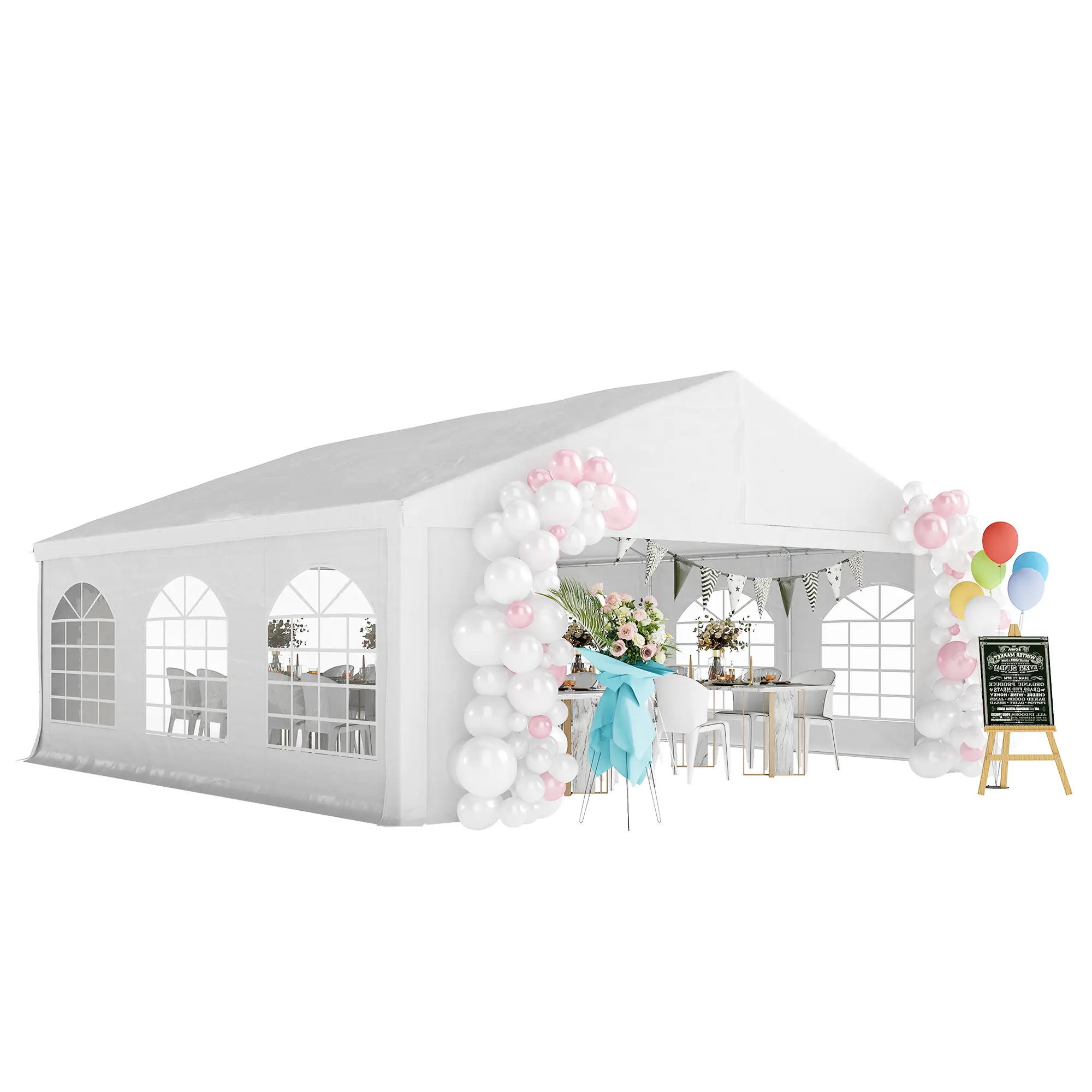 20' x 20' Heavy-Duty Wedding Tent, Outdoor Party Canopy With Sidewall, White - Image 11