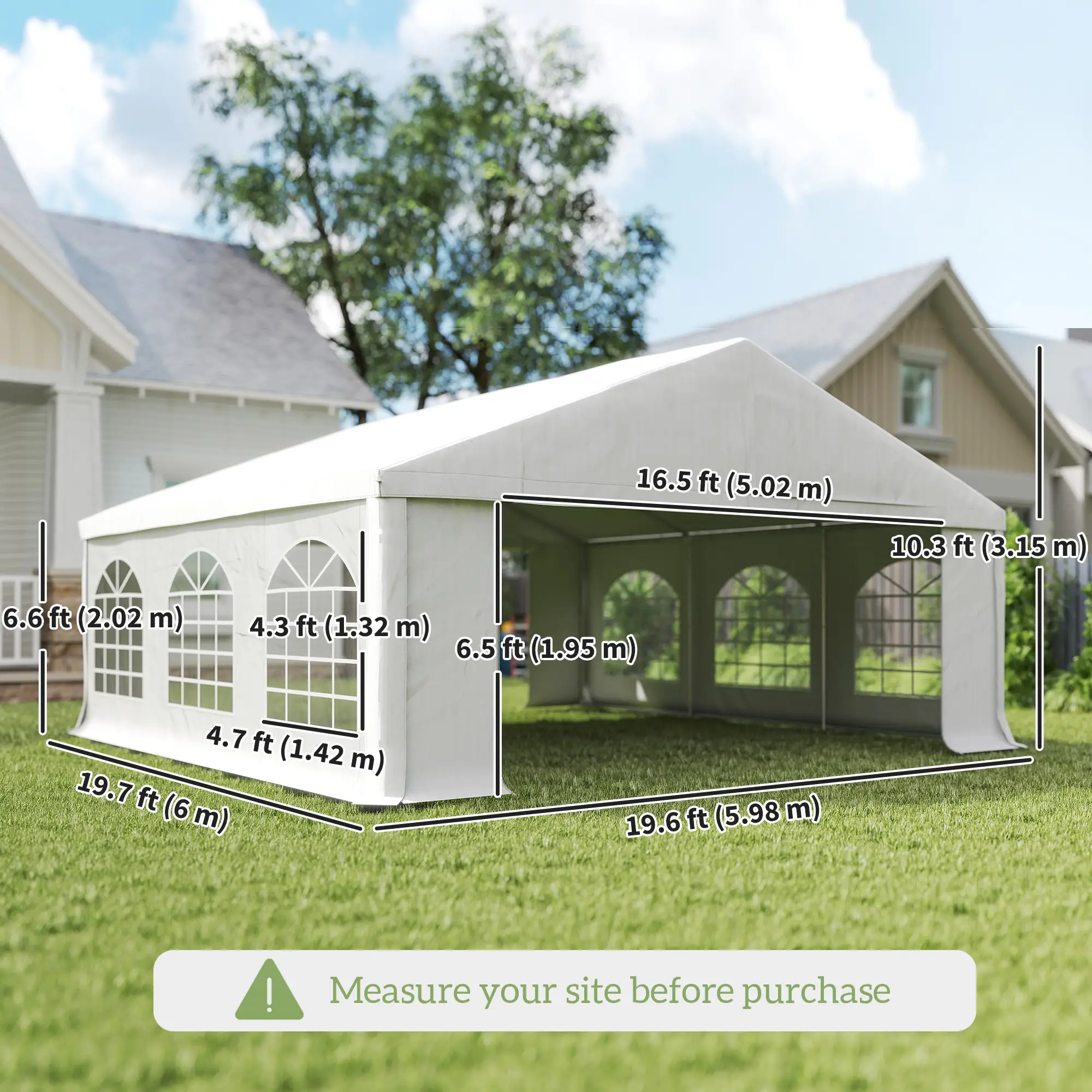 20' x 20' Heavy-Duty Wedding Tent, Outdoor Party Canopy With Sidewall, White - Image 3