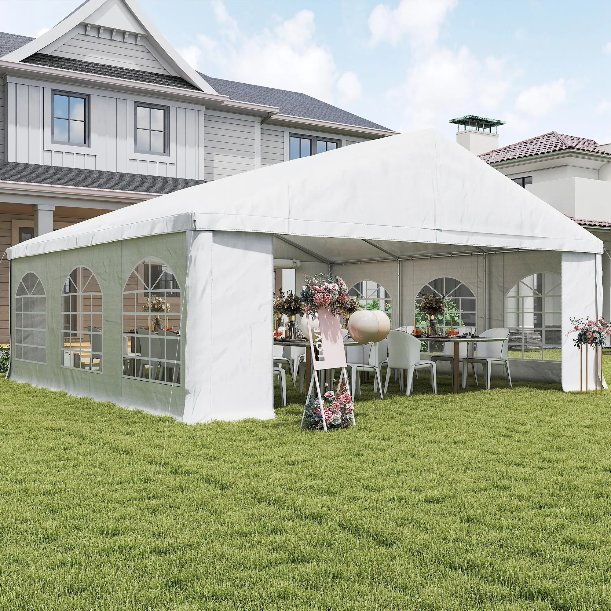 20' x 20' Heavy-Duty Wedding Tent, Outdoor Party Canopy With Sidewall, White - Image 9