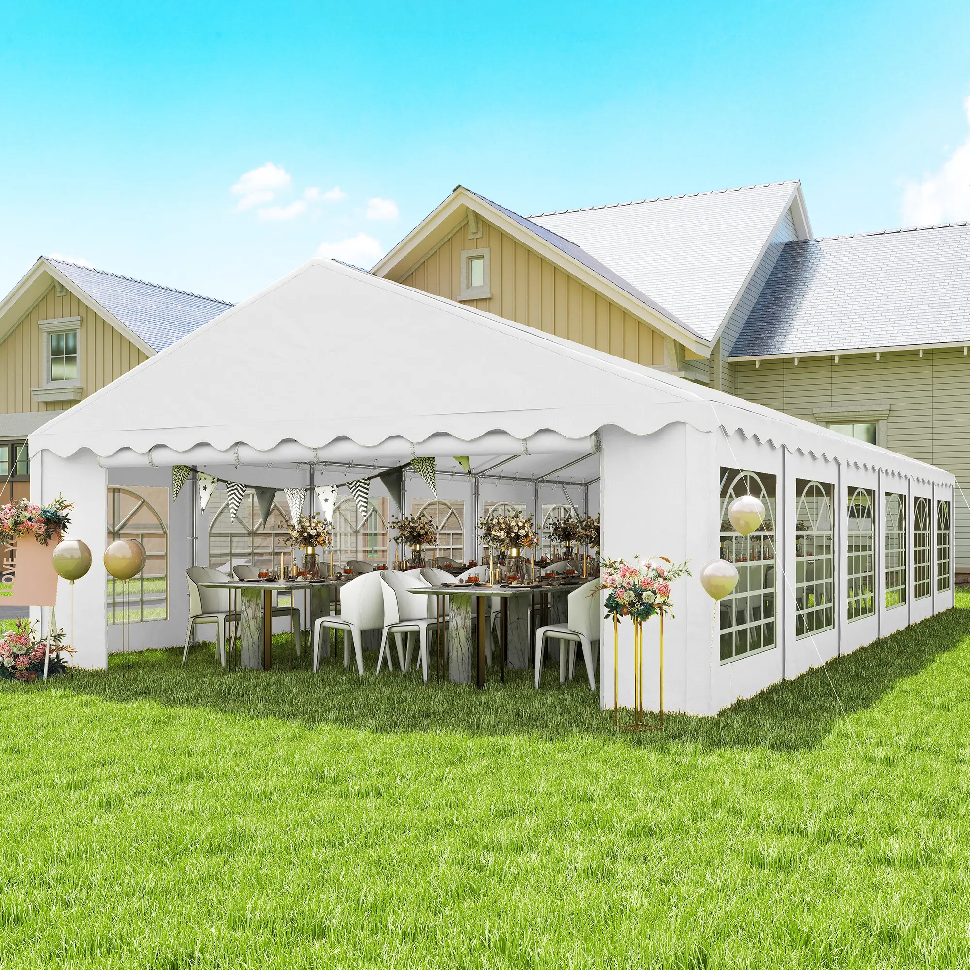 20' x 40' Party Tent, Removable Sidewalls, 12 Windows, White - Image 2