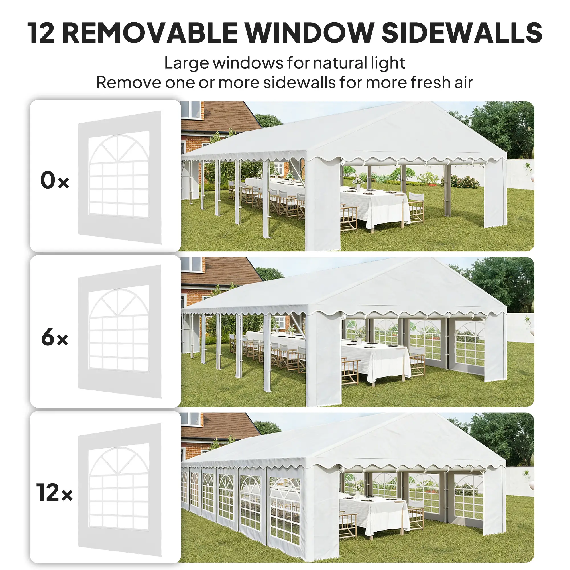 20' x 40' Party Tent, Removable Sidewalls, 12 Windows, White - Image 5
