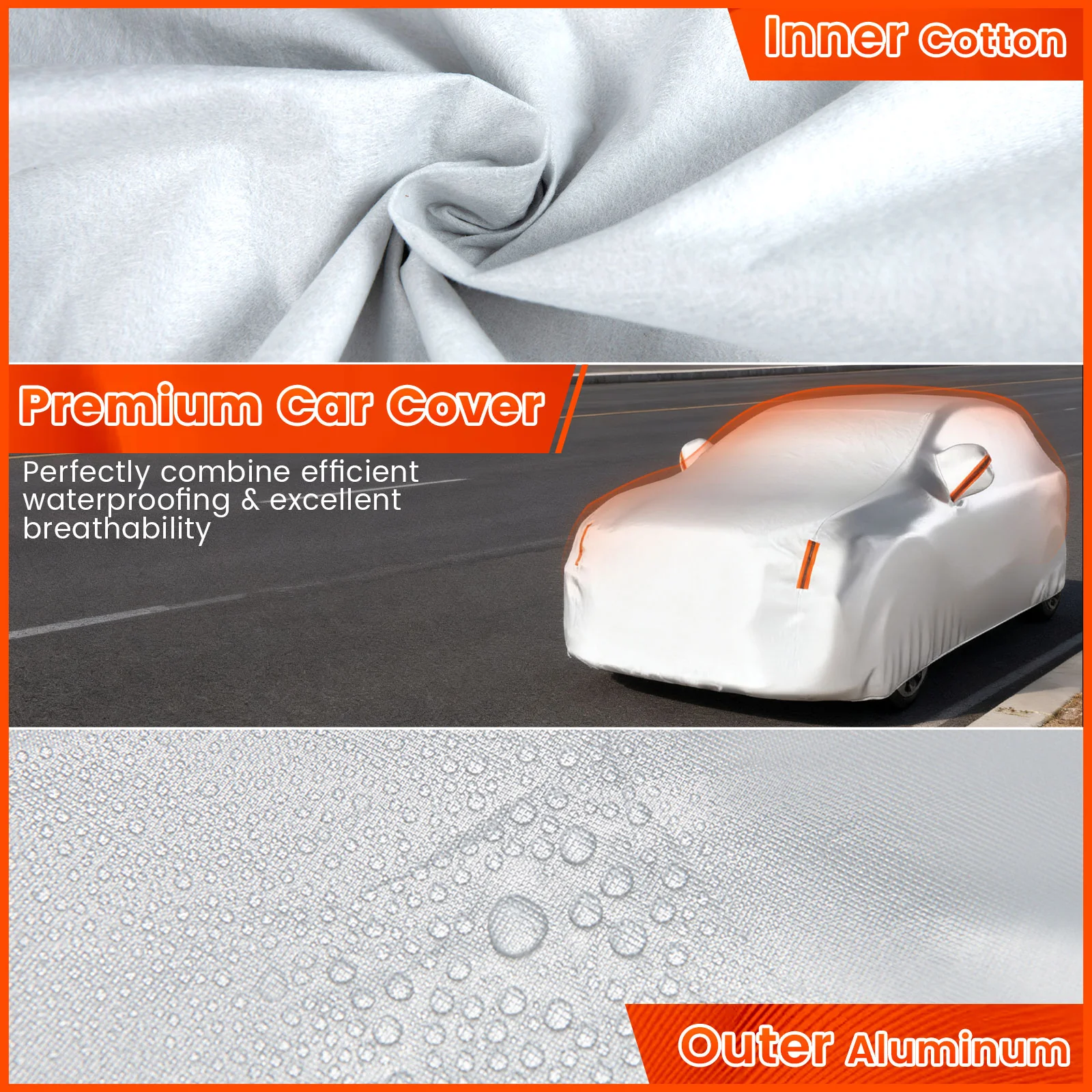 200 Inch Car Cover, Rain Sun UV Protection, Silver - Image 8