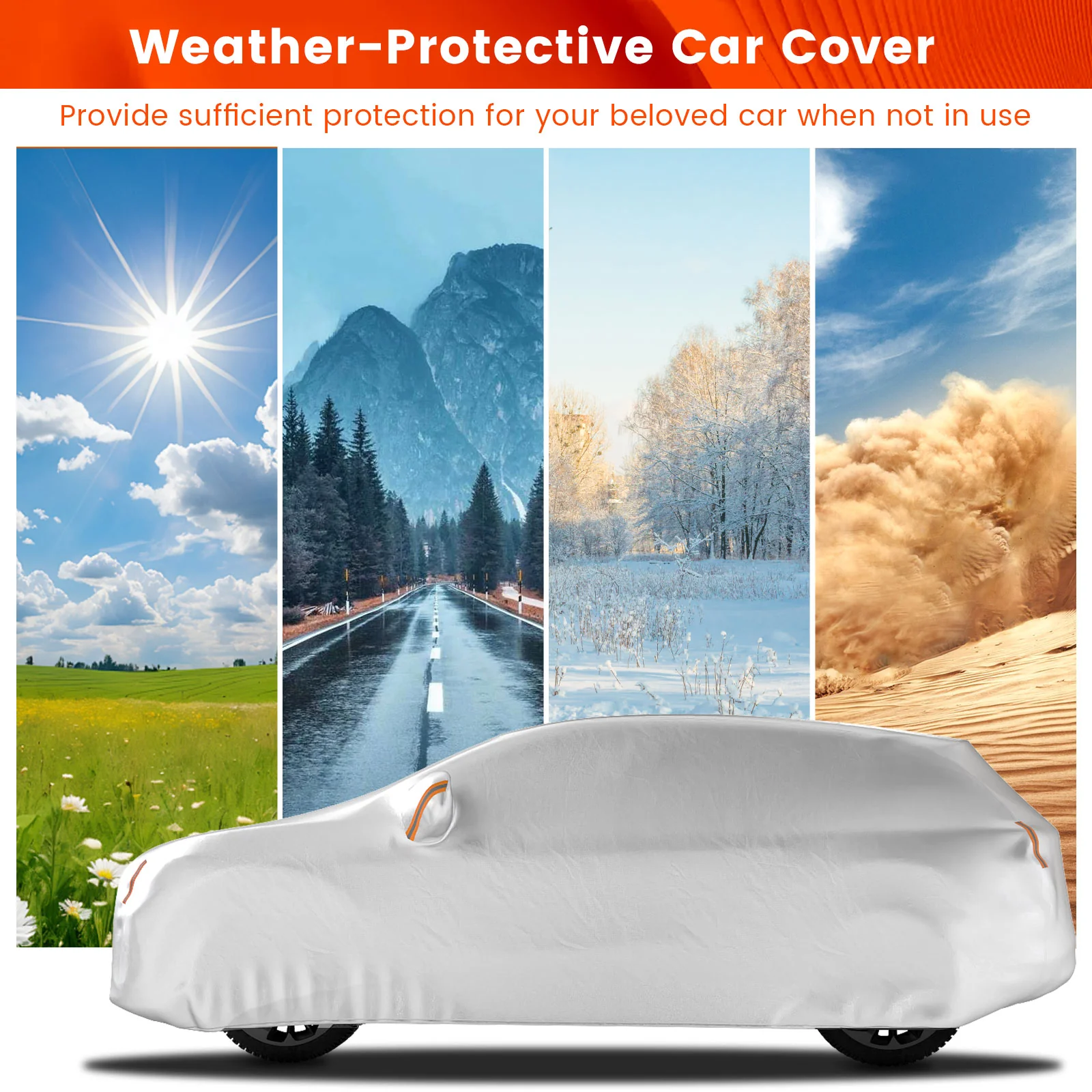 200 Inch Car Cover, Rain Sun UV Protection, Silver - Image 9