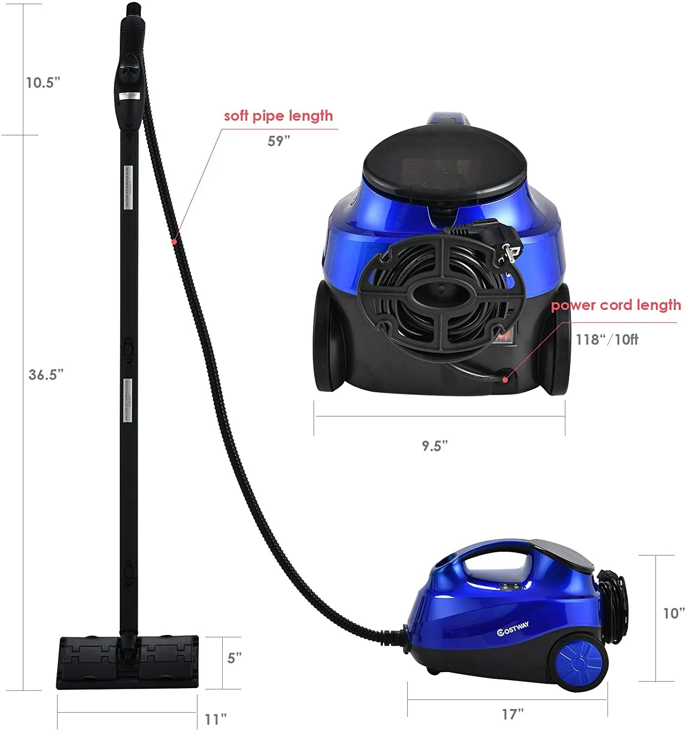 2000W Heavy Duty Steam Cleaner Mop, Detachable Handheld Unit, Blue - Image 5