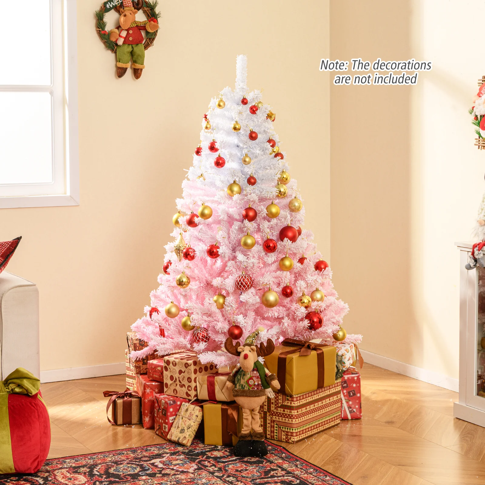 2025 New Artificial Christmas Tree with Folding Metal Stand and 456 Branch Tips-5FT, Pink - Image 2
