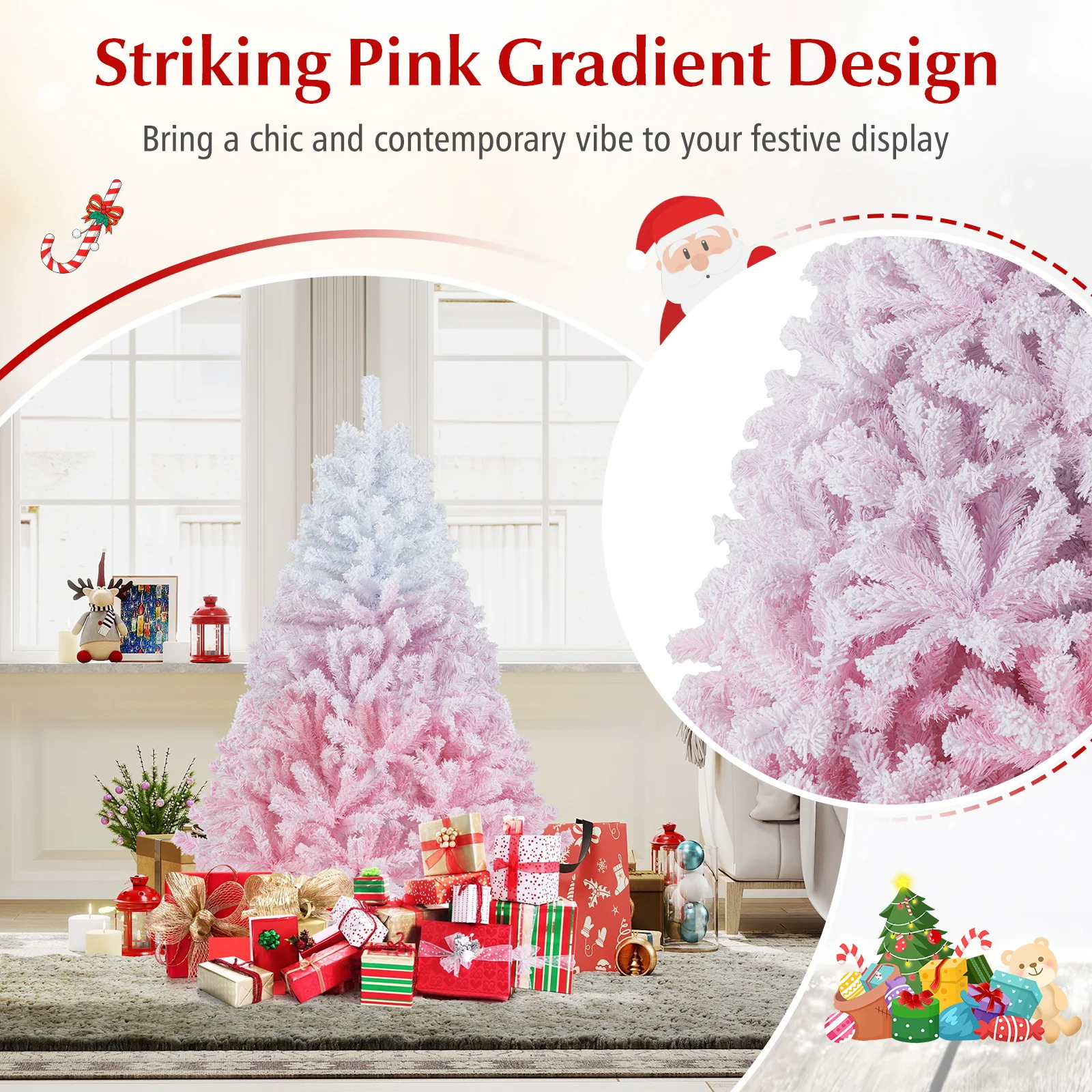 2025 New Artificial Christmas Tree with Folding Metal Stand and 456 Branch Tips-5FT, Pink - Image 8