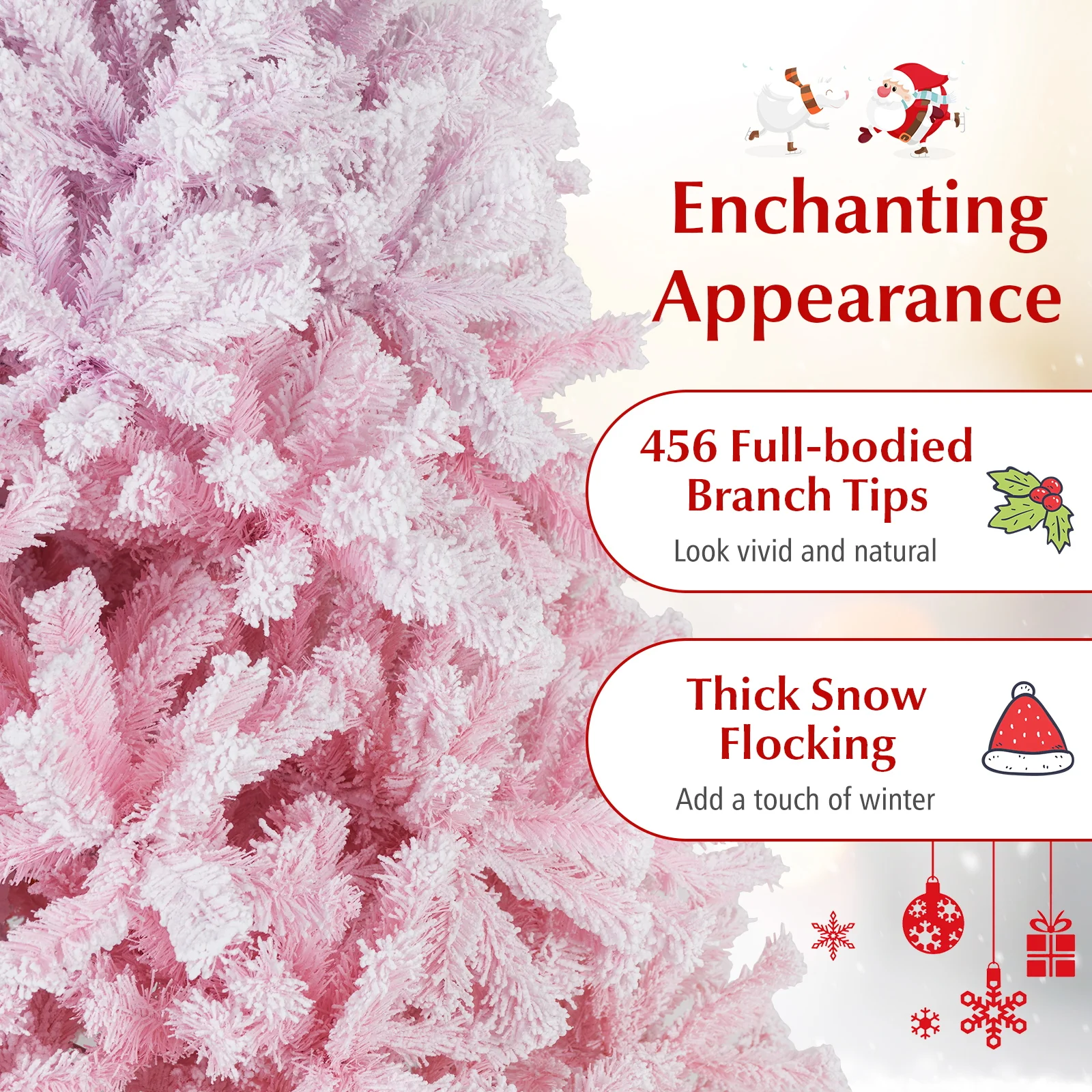 2025 New Artificial Christmas Tree with Folding Metal Stand and 456 Branch Tips-5FT, Pink - Image 9