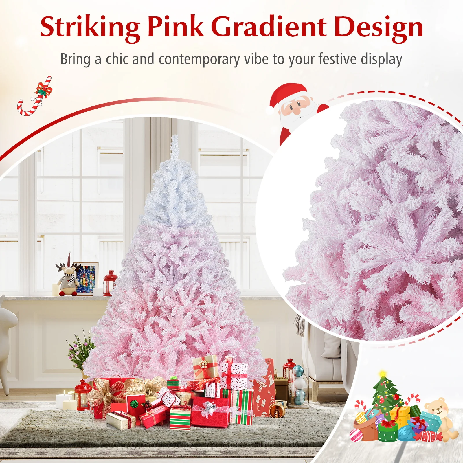 2025 New Artificial Christmas Tree with Folding Metal Stand and 456 Branch Tips-6FT, Pink - Image 8