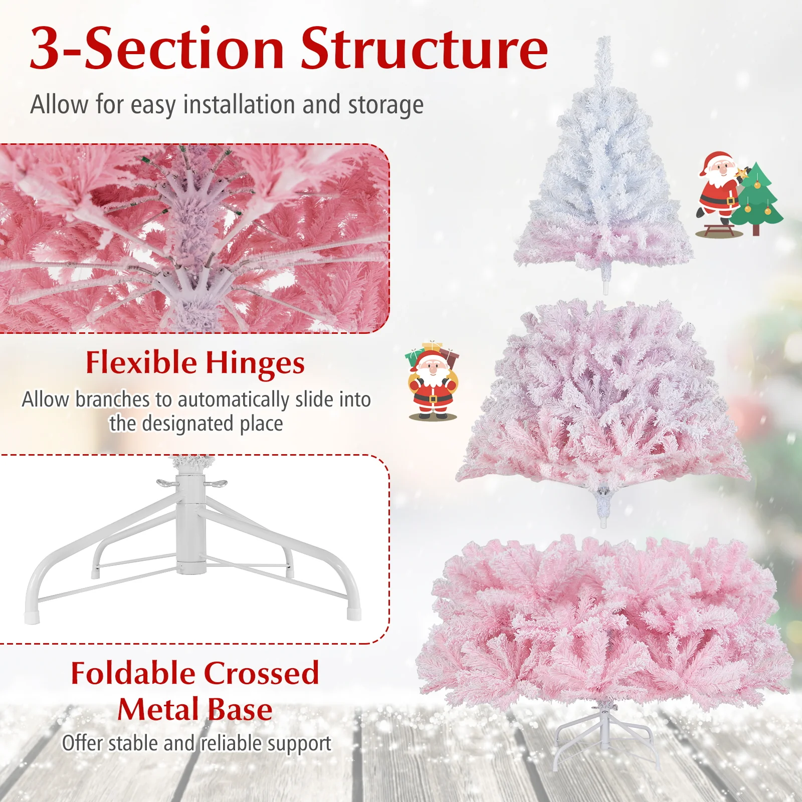 2025 New Artificial Christmas Tree with Folding Metal Stand and 456 Branch Tips-7FT, Pink - Image 10