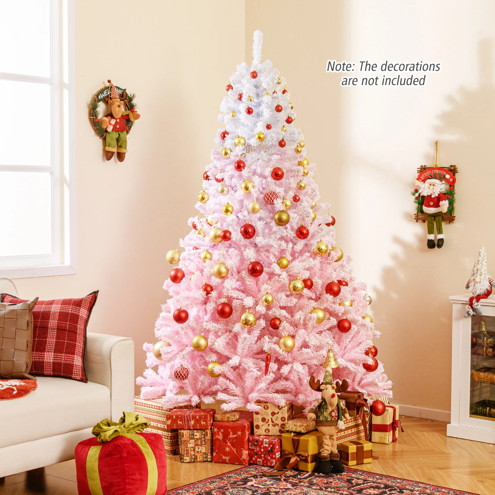 2025 New Artificial Christmas Tree with Folding Metal Stand and 456 Branch Tips-7FT, Pink - Image 2